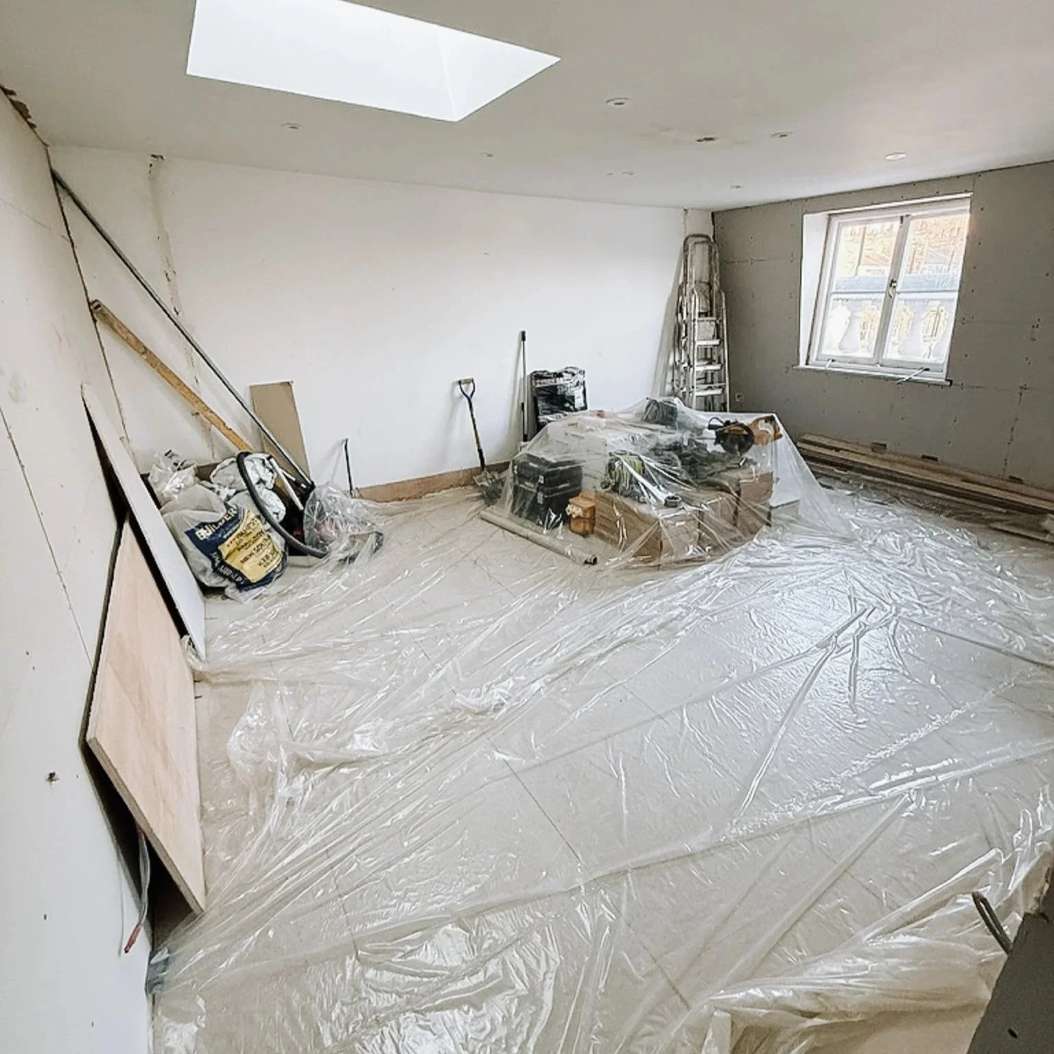 London pied-à-terre renovation mid-progress, showing relaid floors and site preparation