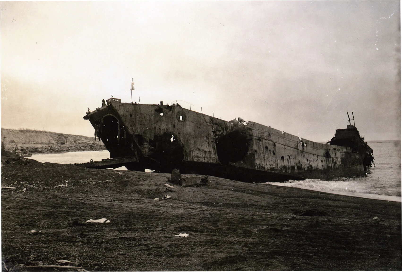 "When we were landing on the beach there, the Japanese had set up canons in concrete pill-boxes in the side of the volcano that were firing down on us the whole time. So not only did we have man on the ground to worry about but also these huge canons