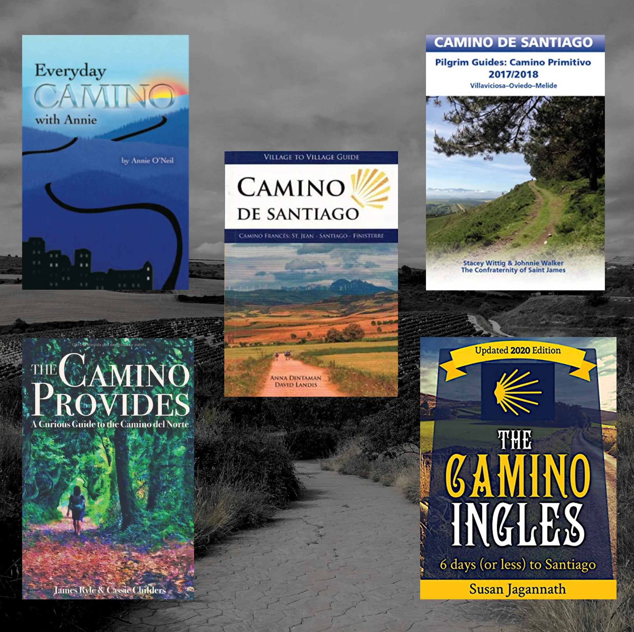 Five guidebooks by women who write about various routes of the Camino de Santiago.