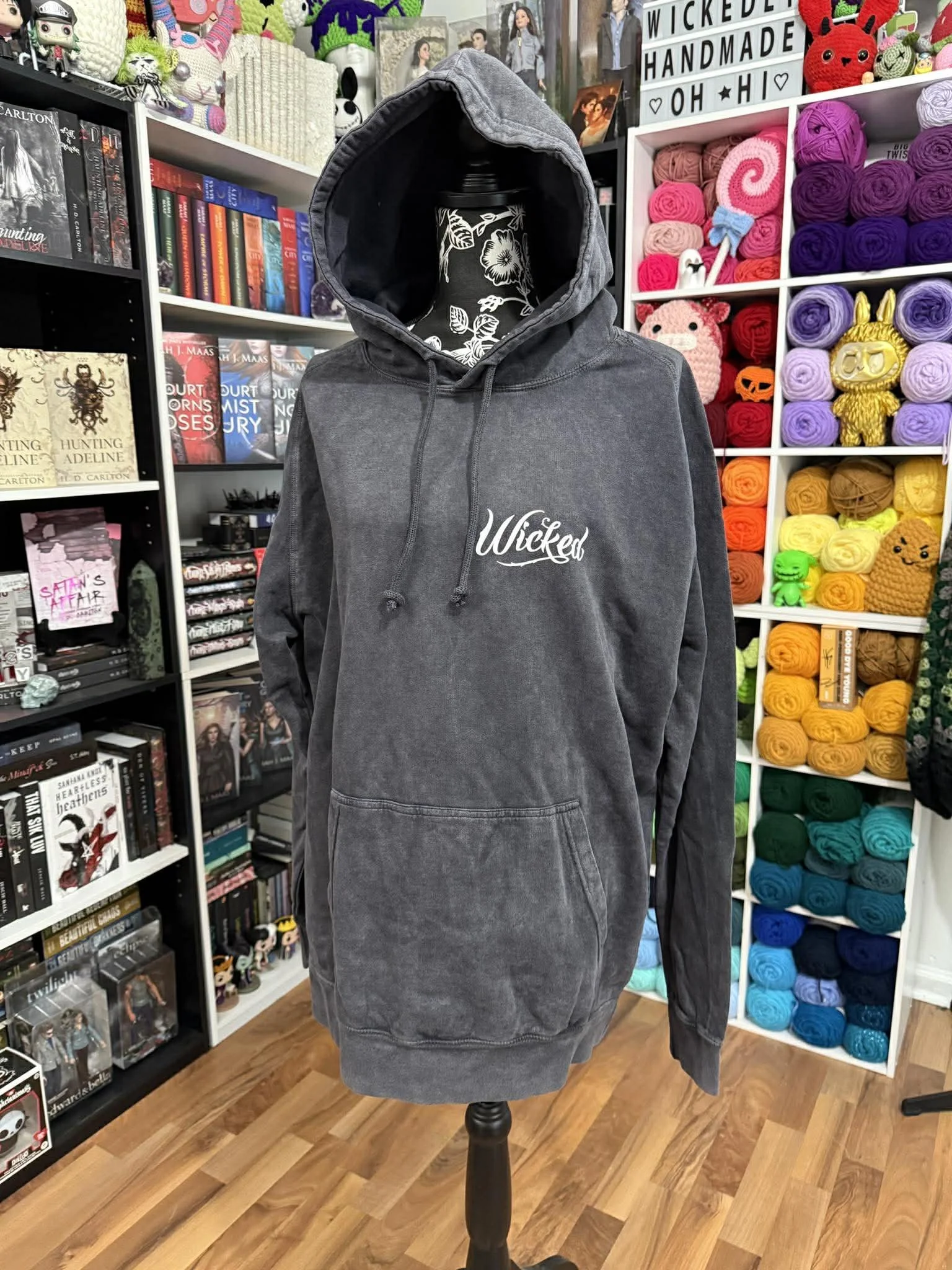 WICKED Vintage Greywash Distressed Hoodie