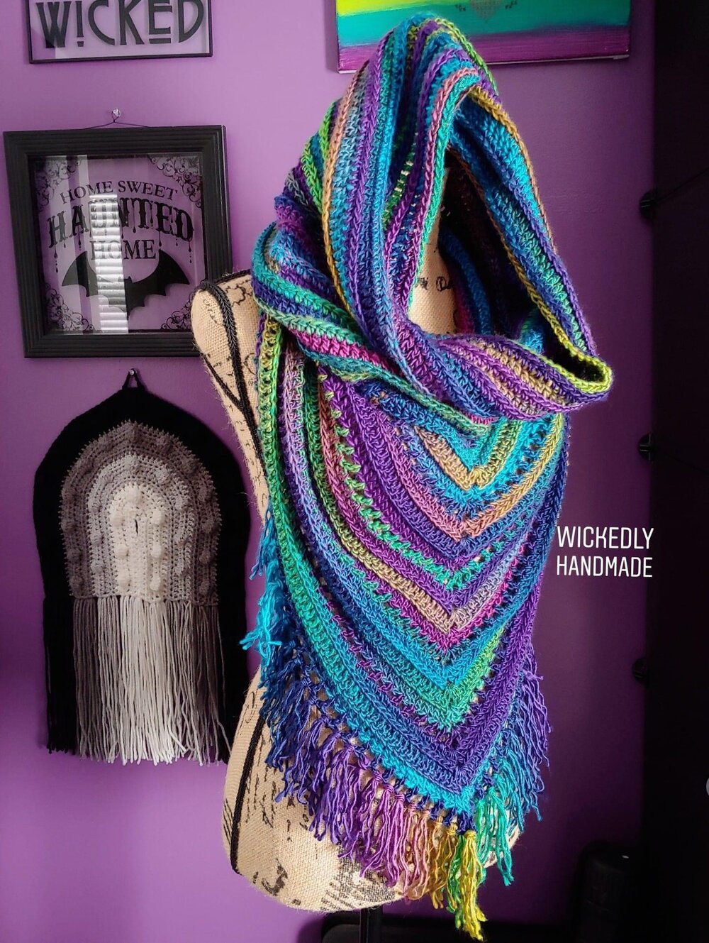 Crochet Hooded Shawl Crochet Wrap Wickedly Handmade Bright Neon Wild Oleander Hooded Scarf