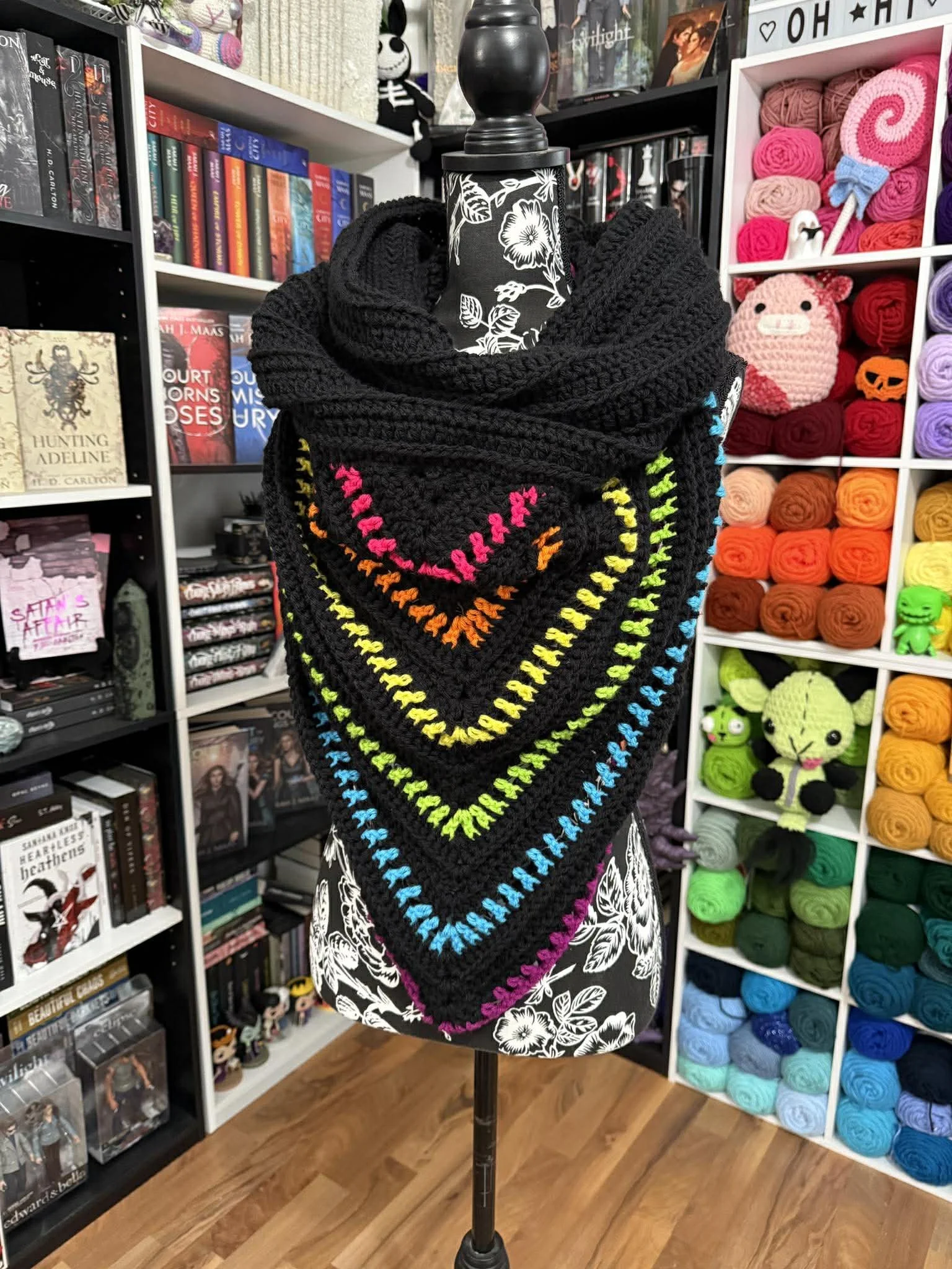 Neon Rainbow Wild Oleander Hooded Scarf - full