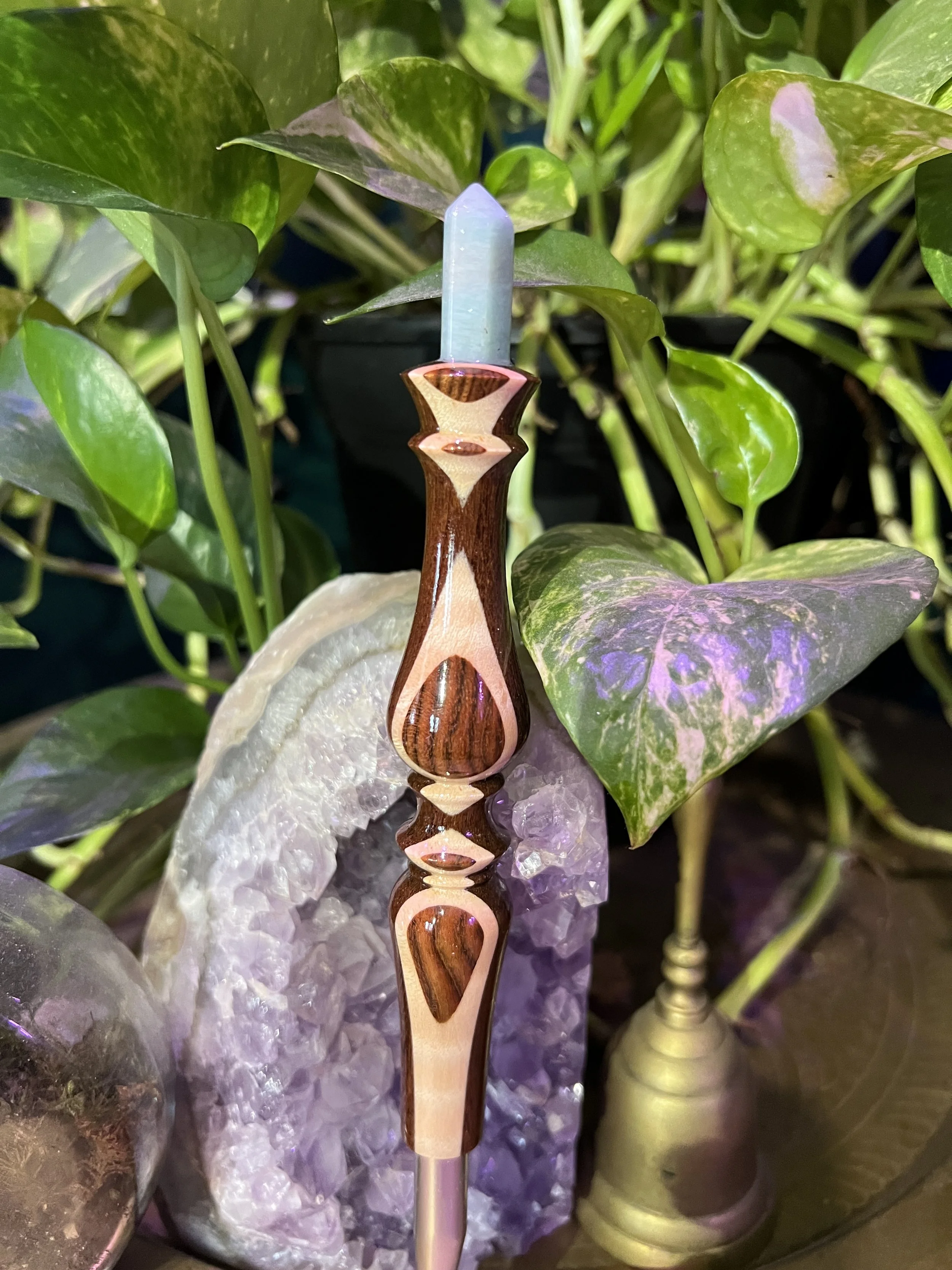 N 10mm Crystal Topped Wooden Crochet Hook (Metal Neck) *RTS* 118