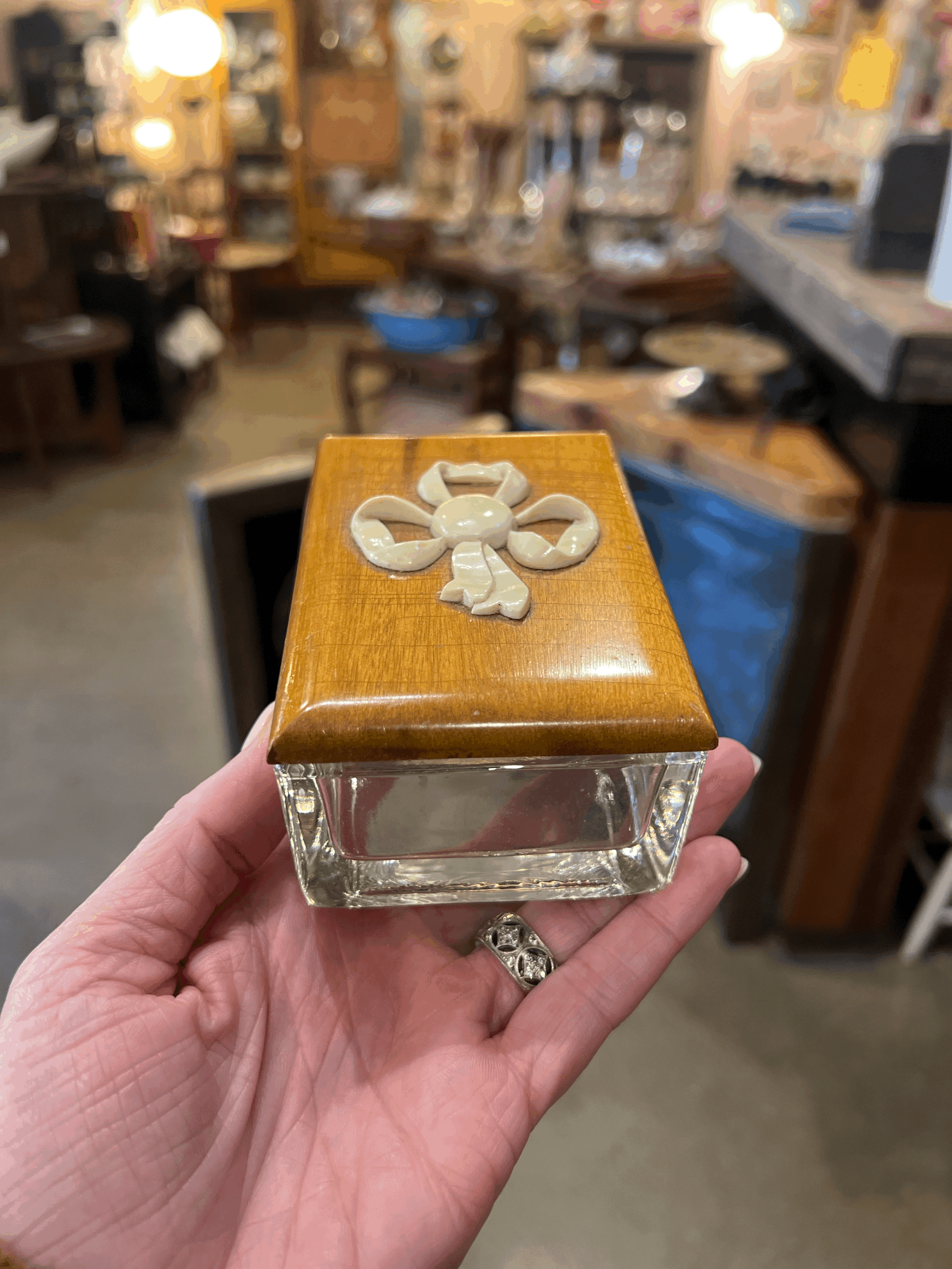 Wood & Glass Bow Trinket Box