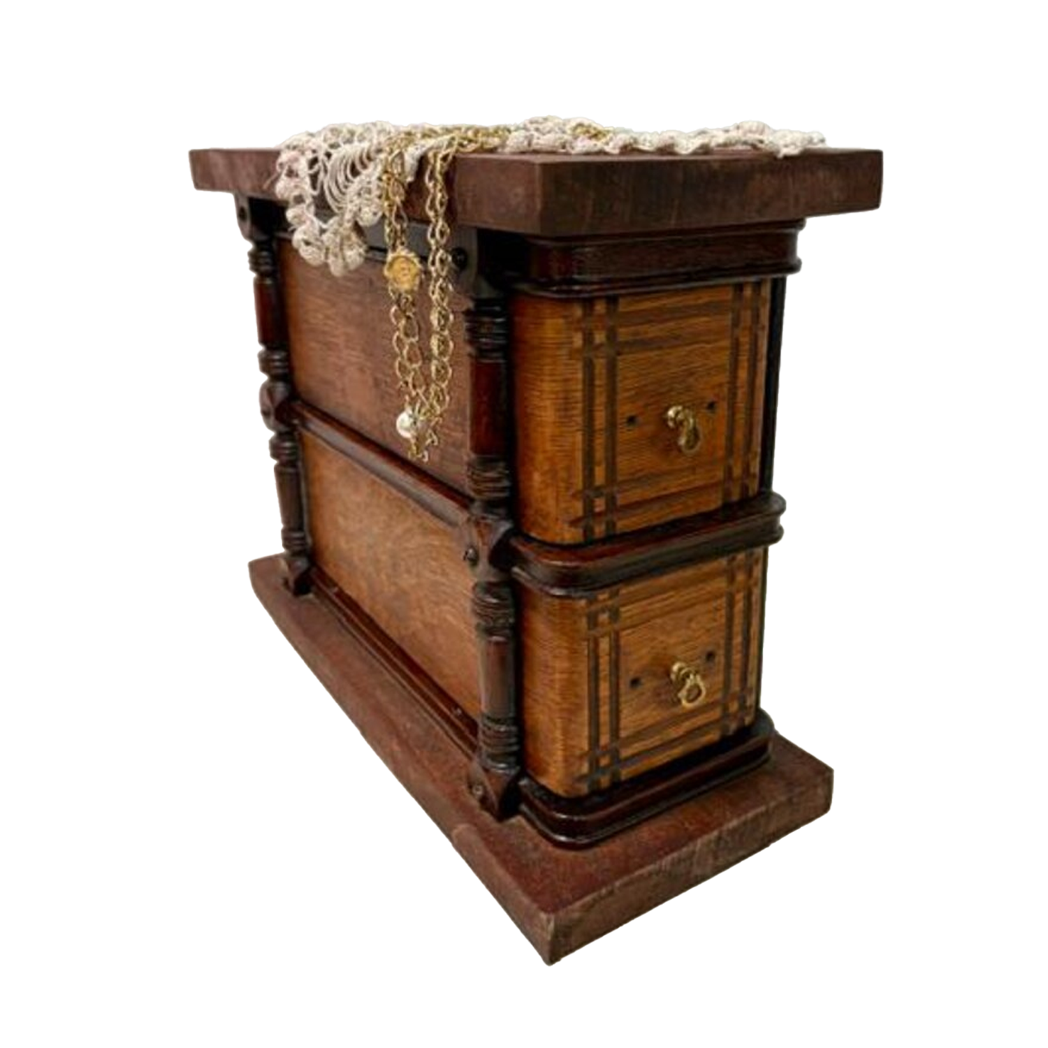 Vintage Two-Drawer Hard Wood Treadle Sewing Storage Cabinet