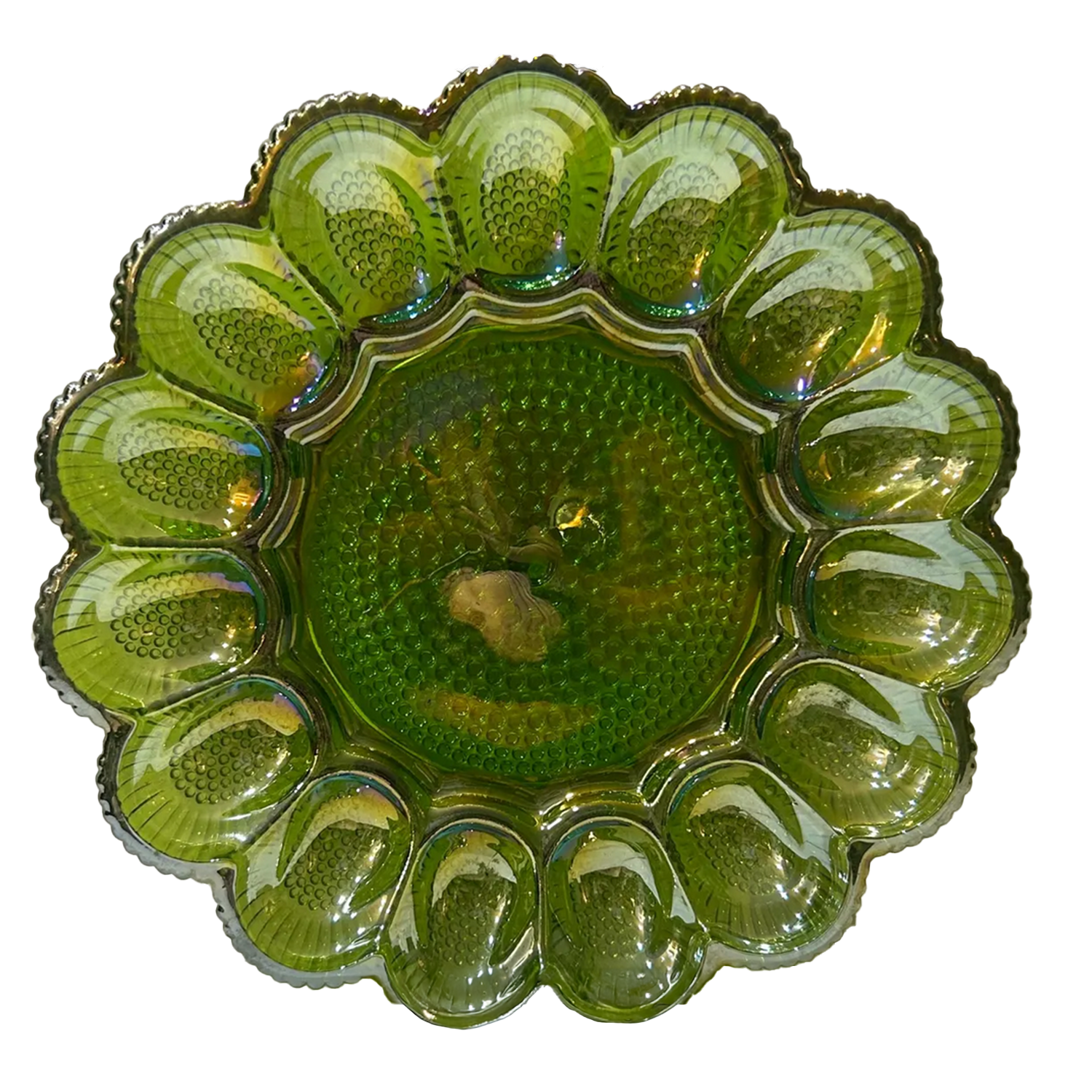 Iridescent Hobnail Glass Egg Plate