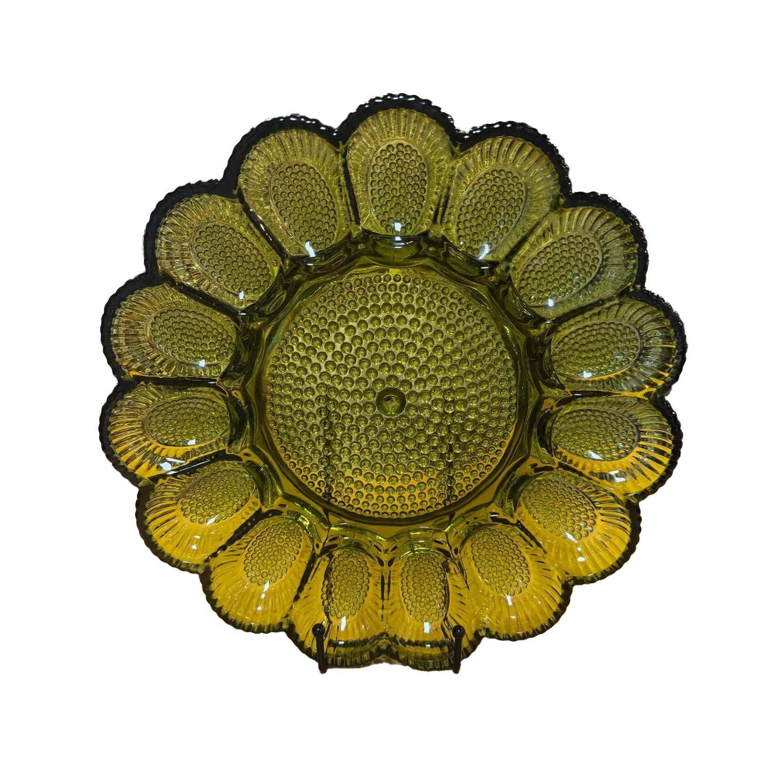 Vintage Indiana Glass Green Hobnail Deviled Egg Platter