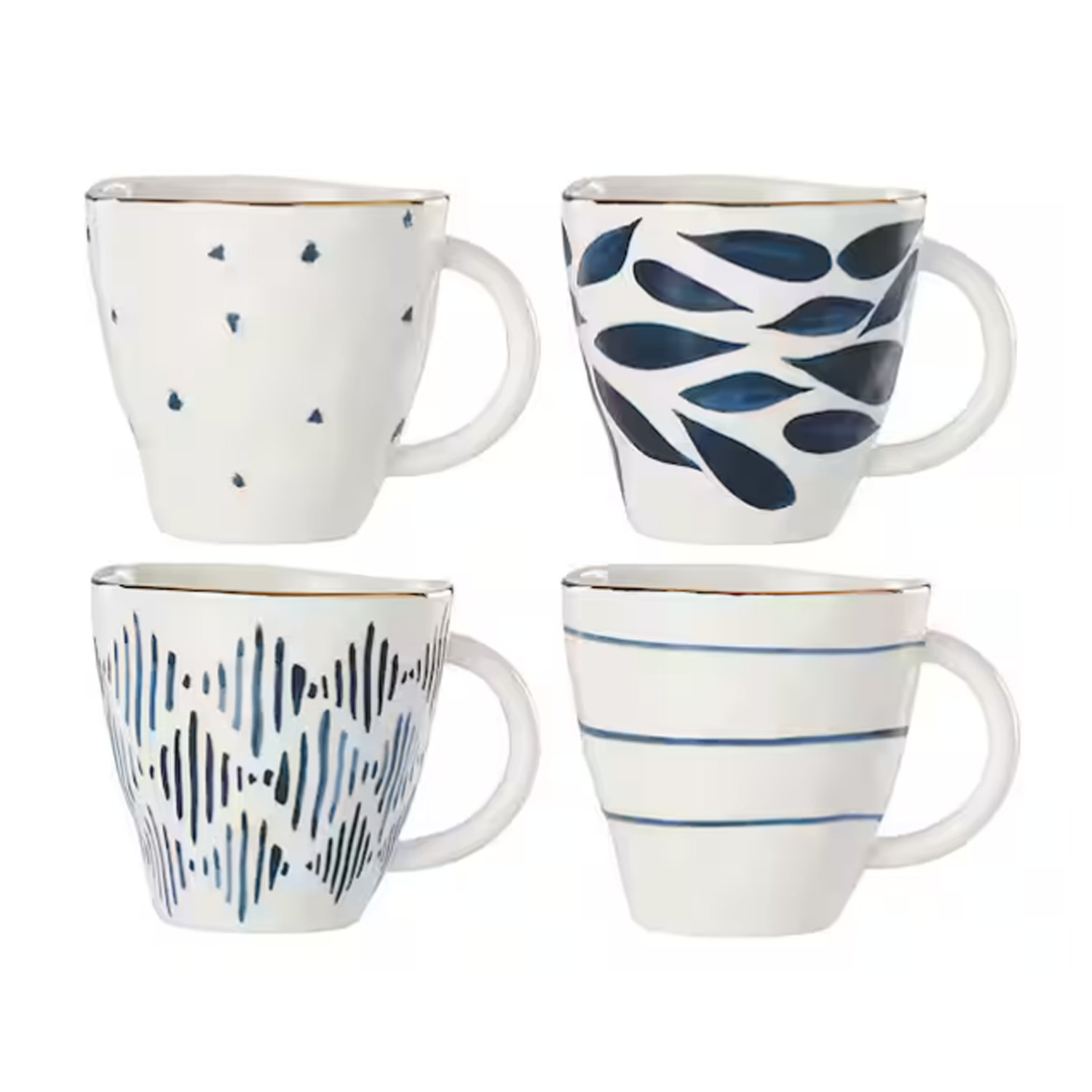 Blue Bay 12 oz. Blue and White Blue Porcelain Mug (Set of 4)