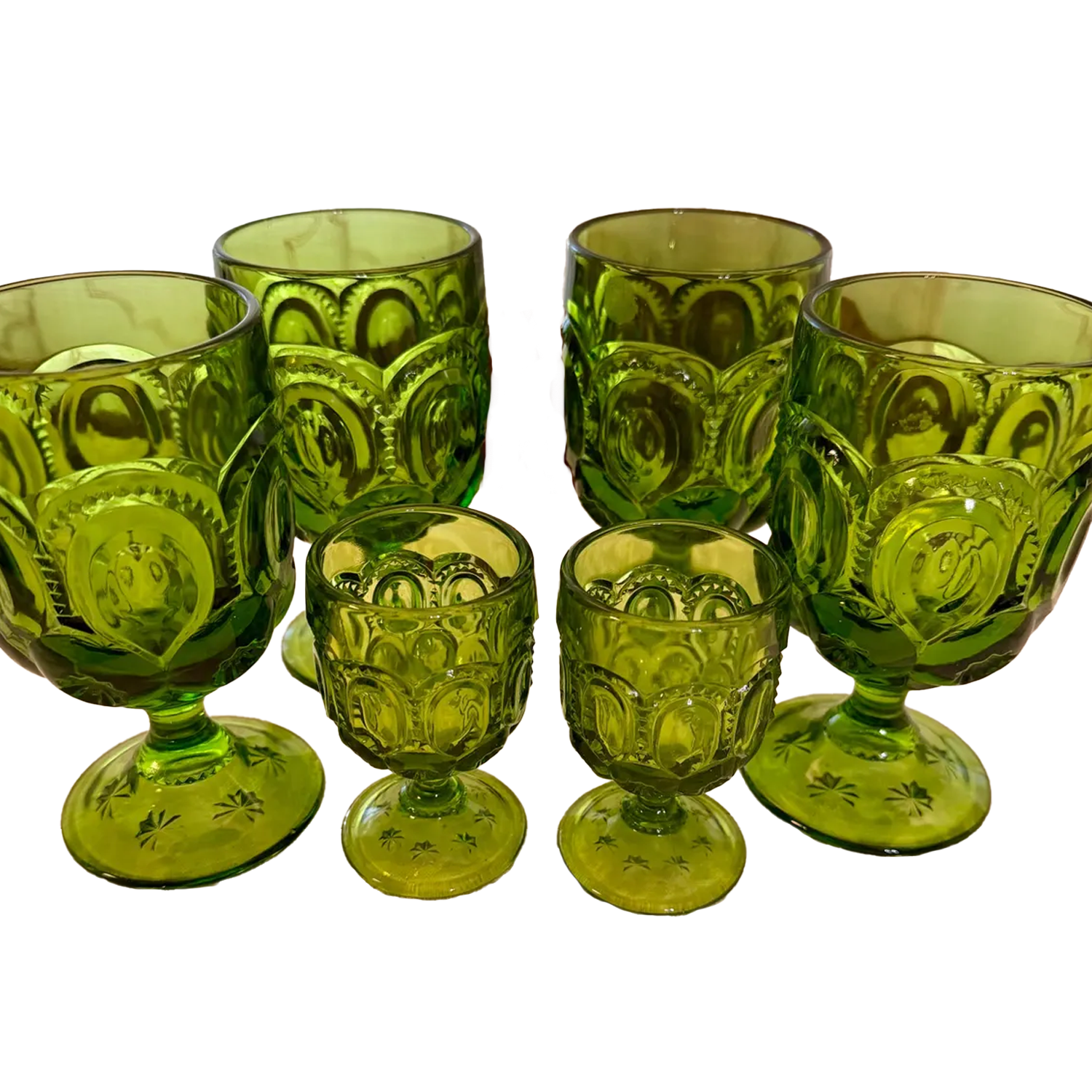 Vintage LE Smith Moon and Stars Green Goblets