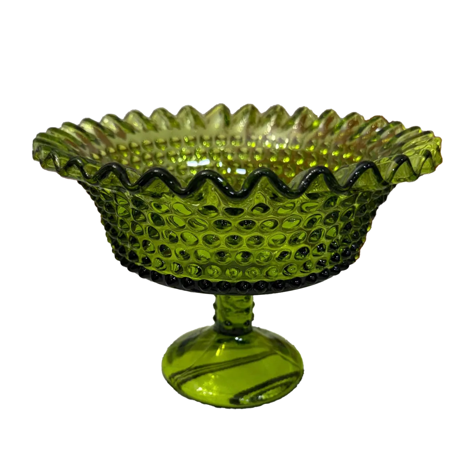 Vintage L.E. Smith Attributed Green Hobnail Pedestal Compote