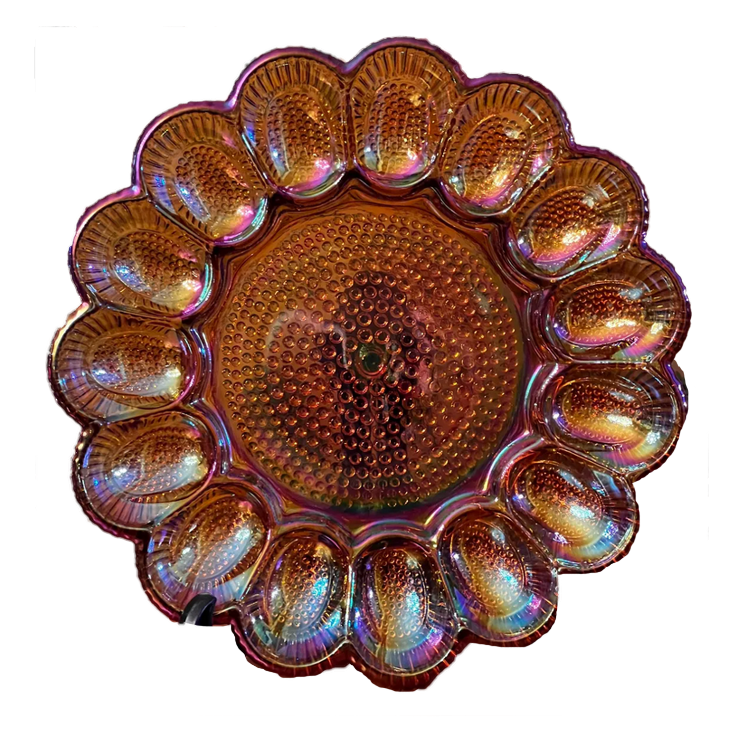 Amber Hobnail Glass Egg Plate
