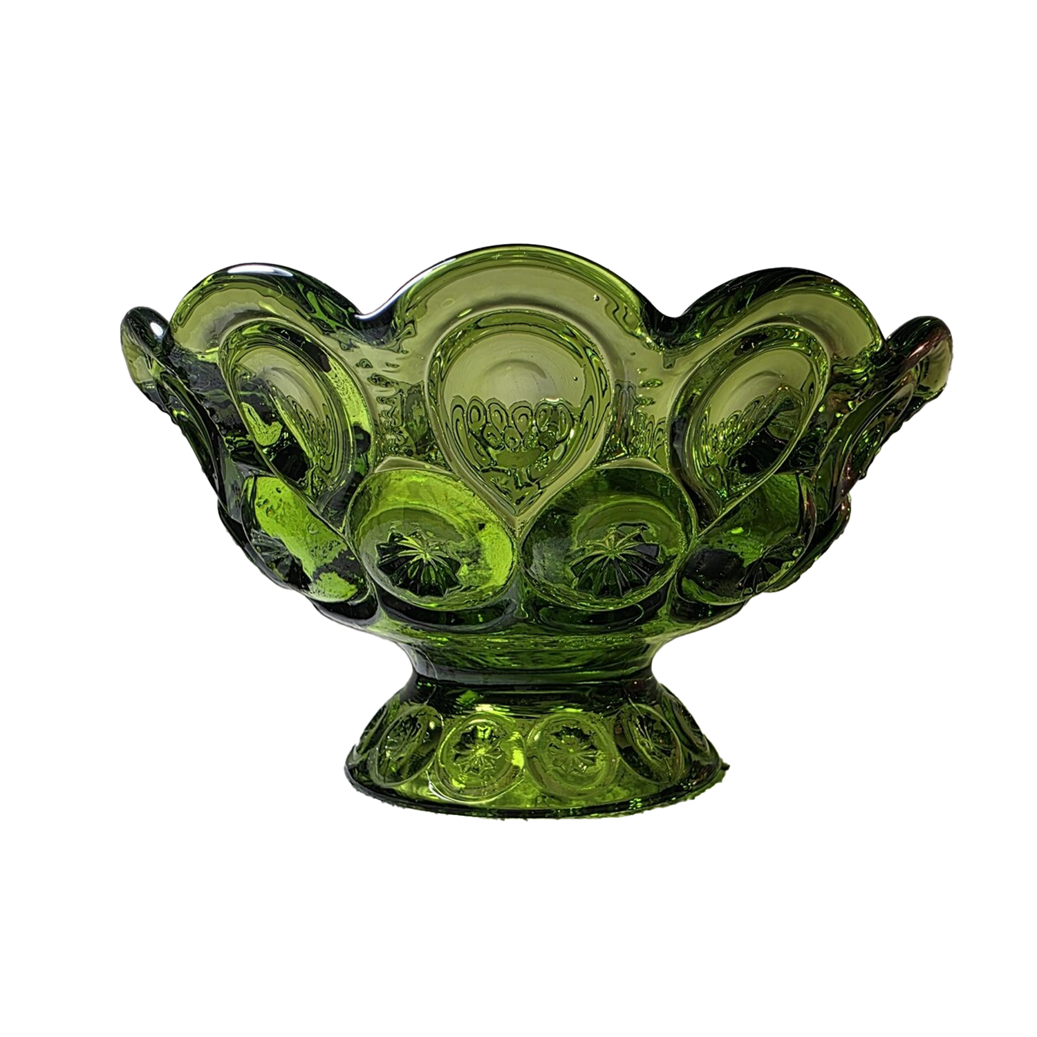 Vintage L.E. Smith Green Moon and Stars Footed Compote Bowl