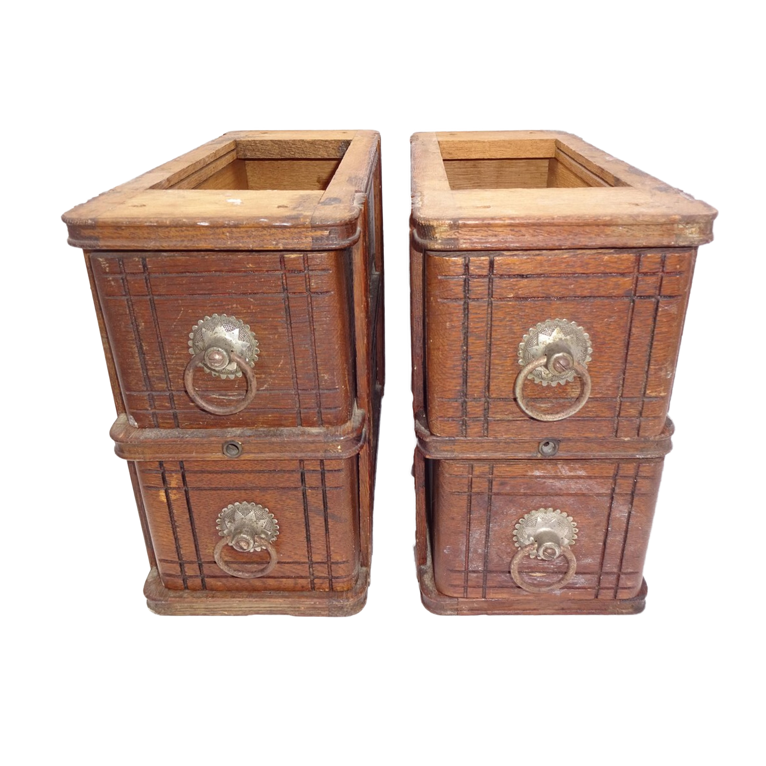 2 Sets of 2 Antique Vintage Wood Singer Treadle Sewing Machine Cabinet