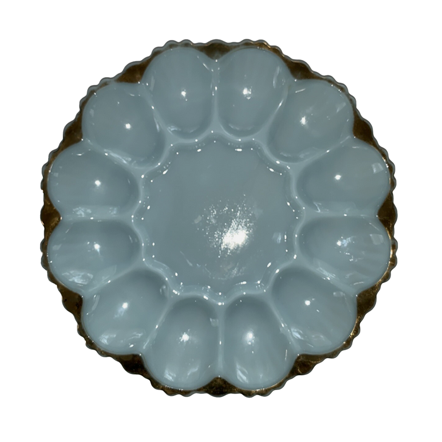 Delphite Blue Milk Glass Deviled Egg Plate