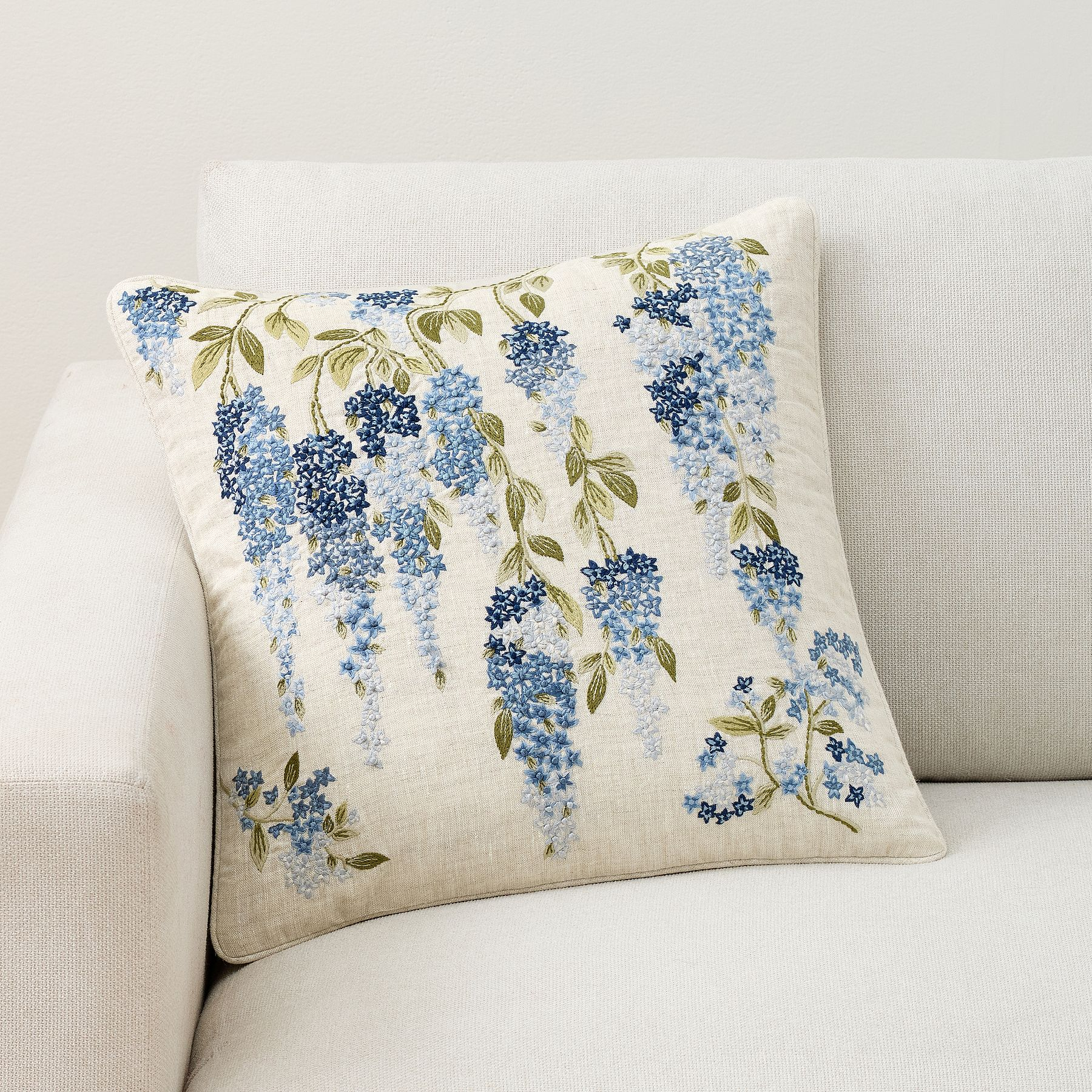 Wisteria Floral Embroidered Pillow Cover