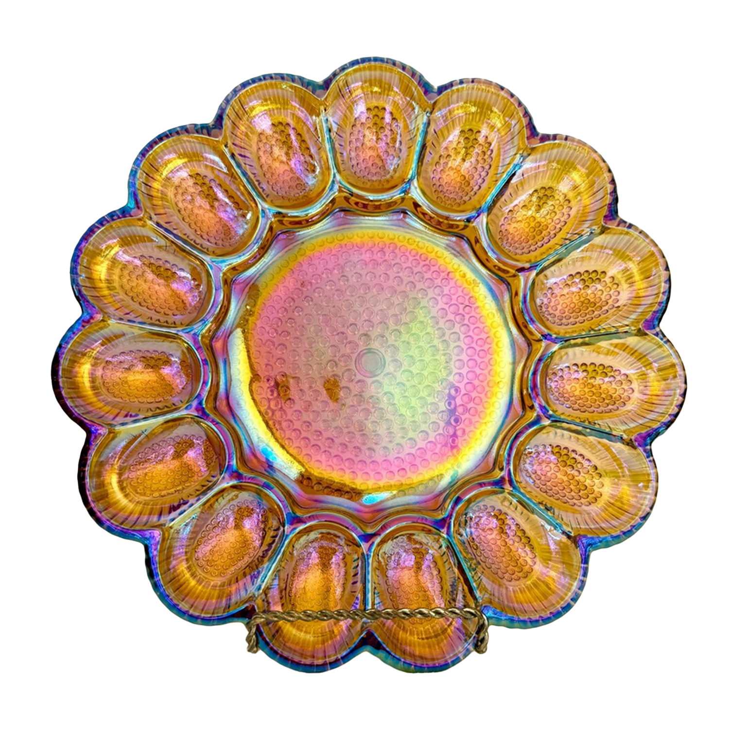 Iridescent Hobnail Glass Egg Plate