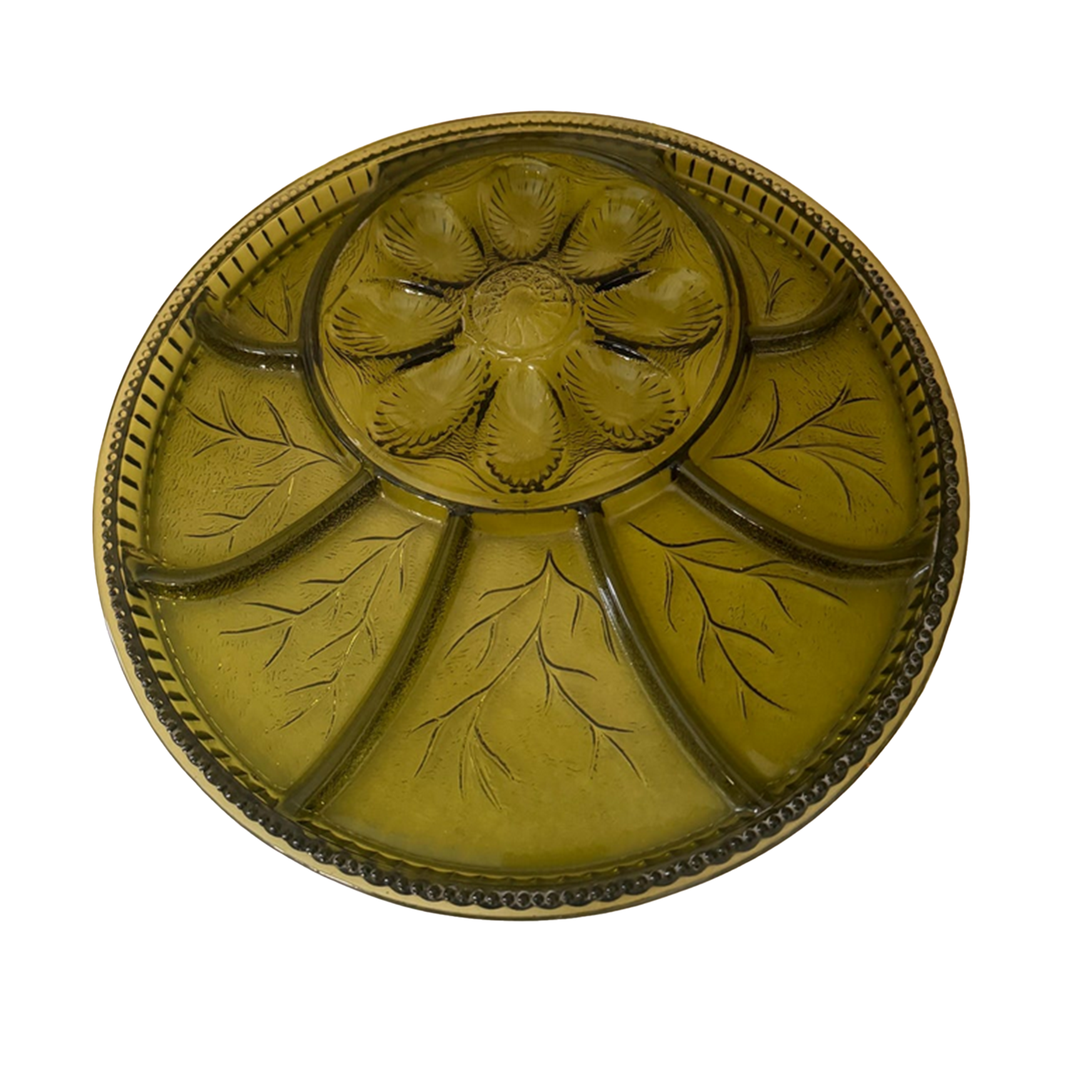 Olive Indiana Glass Egg Plate and Tray