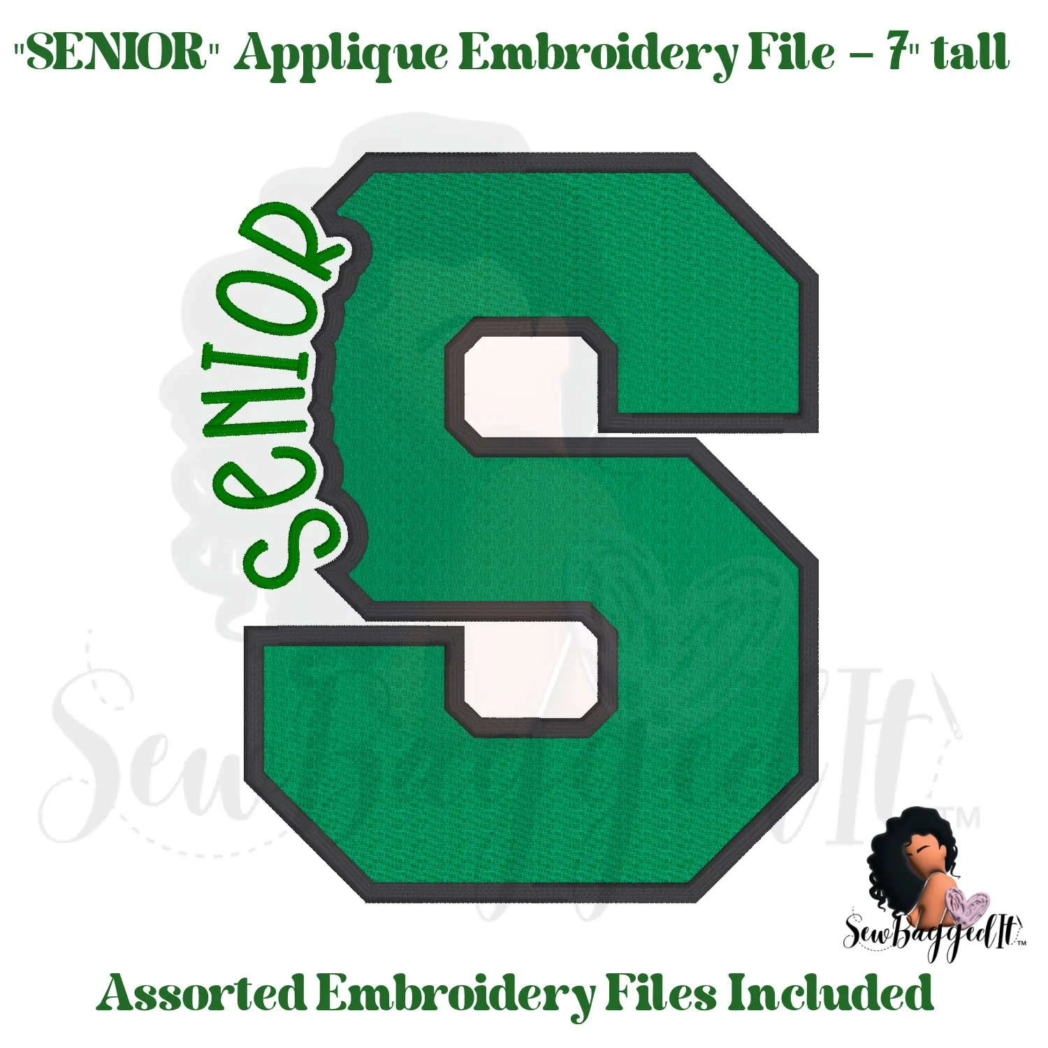 Senior Varsity Knockout Applique Embroidery Design – 7" Letter