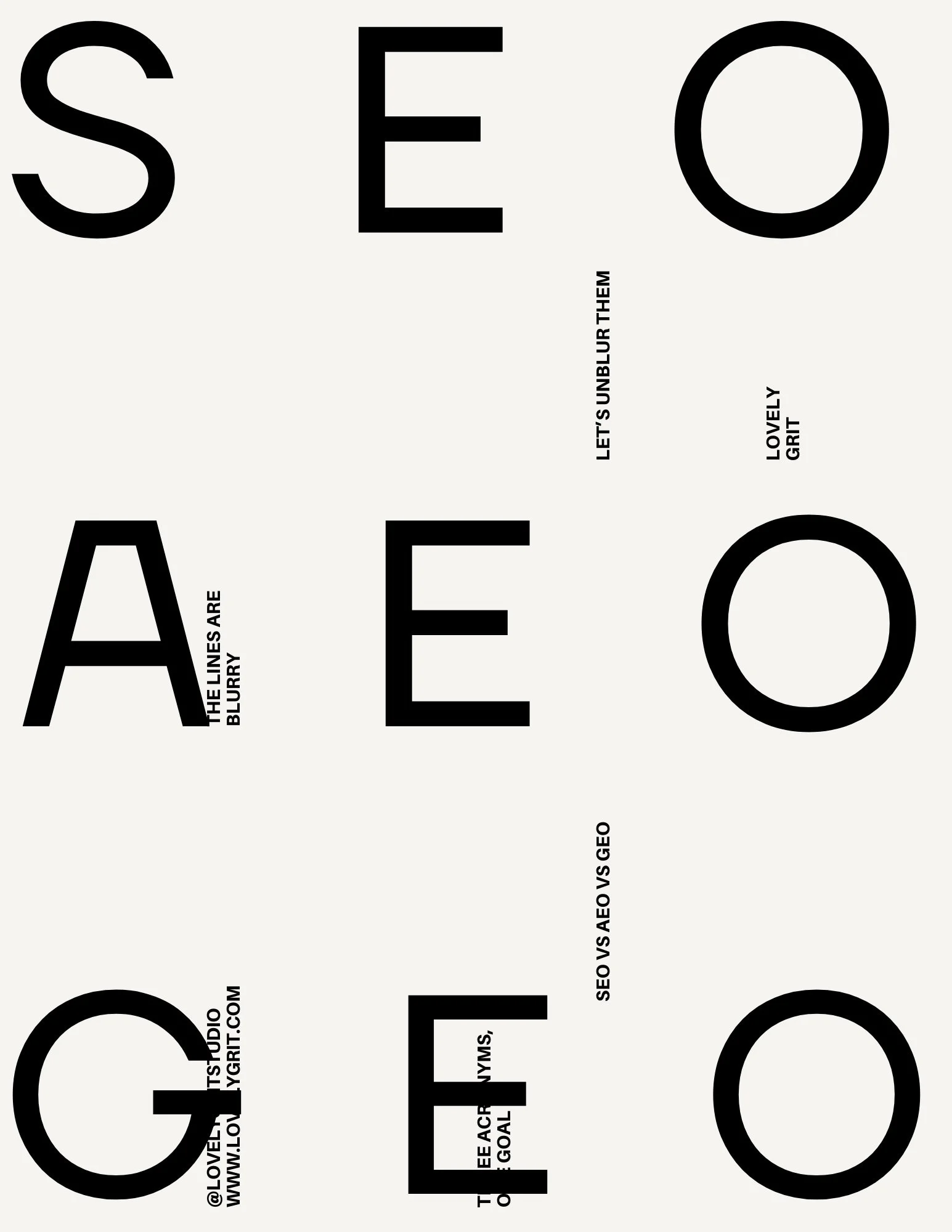 SEO. AEO. GEO.

The lines are blurry. Let&rsquo;s unblur them.

Because apparently search needed more acronyms. 🙃

The good news? You do not need three completely separate strategies.

SEO = be findable.
AEO = be understandable.
GEO = be referenceab