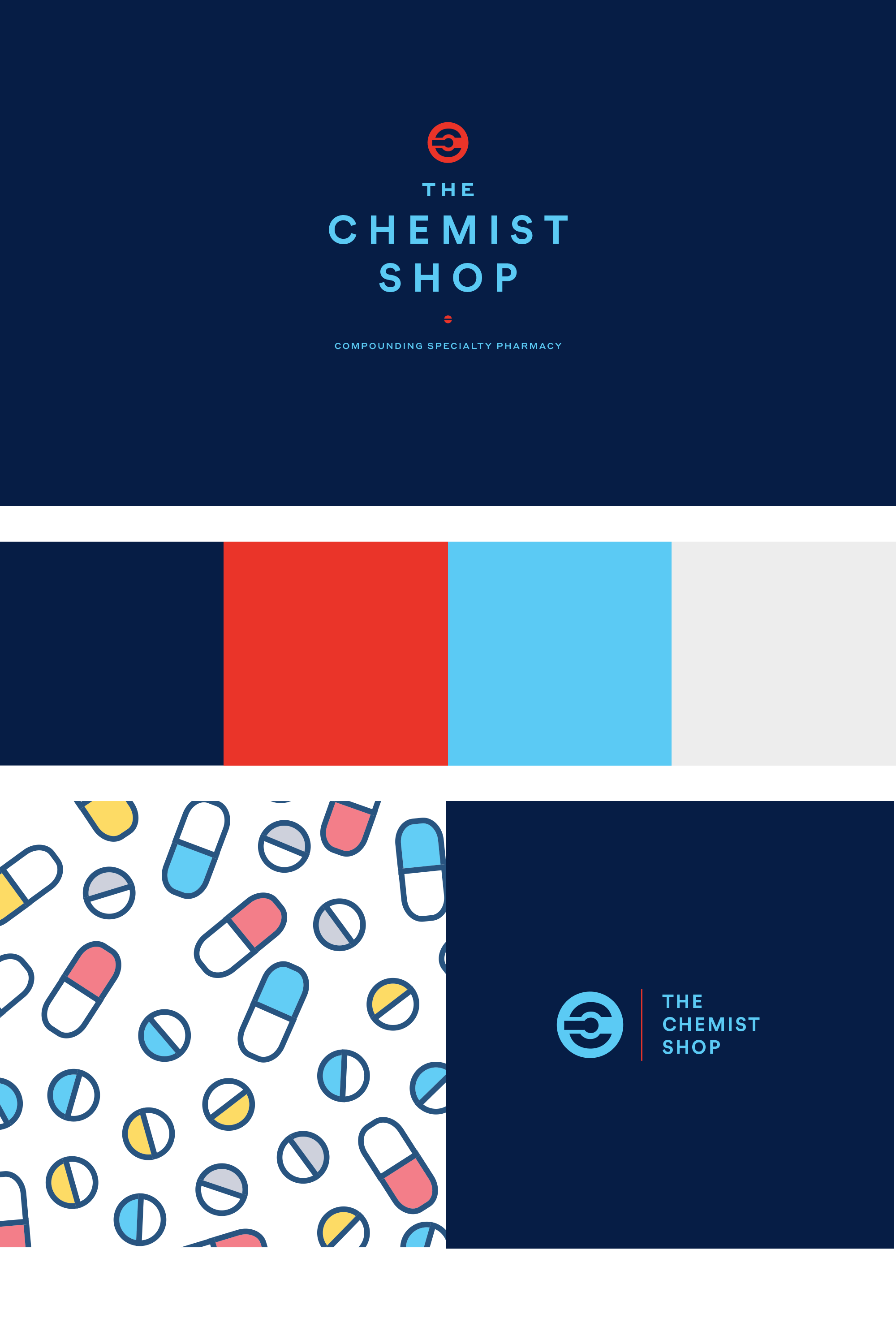 Homepage of The Chemist Shop, a specialty compounding pharmacy in NYC, featuring sections on their services, accreditation, customer care, and locations, with images of a pharmacist working in a lab and a smiling pharmacist in a store.