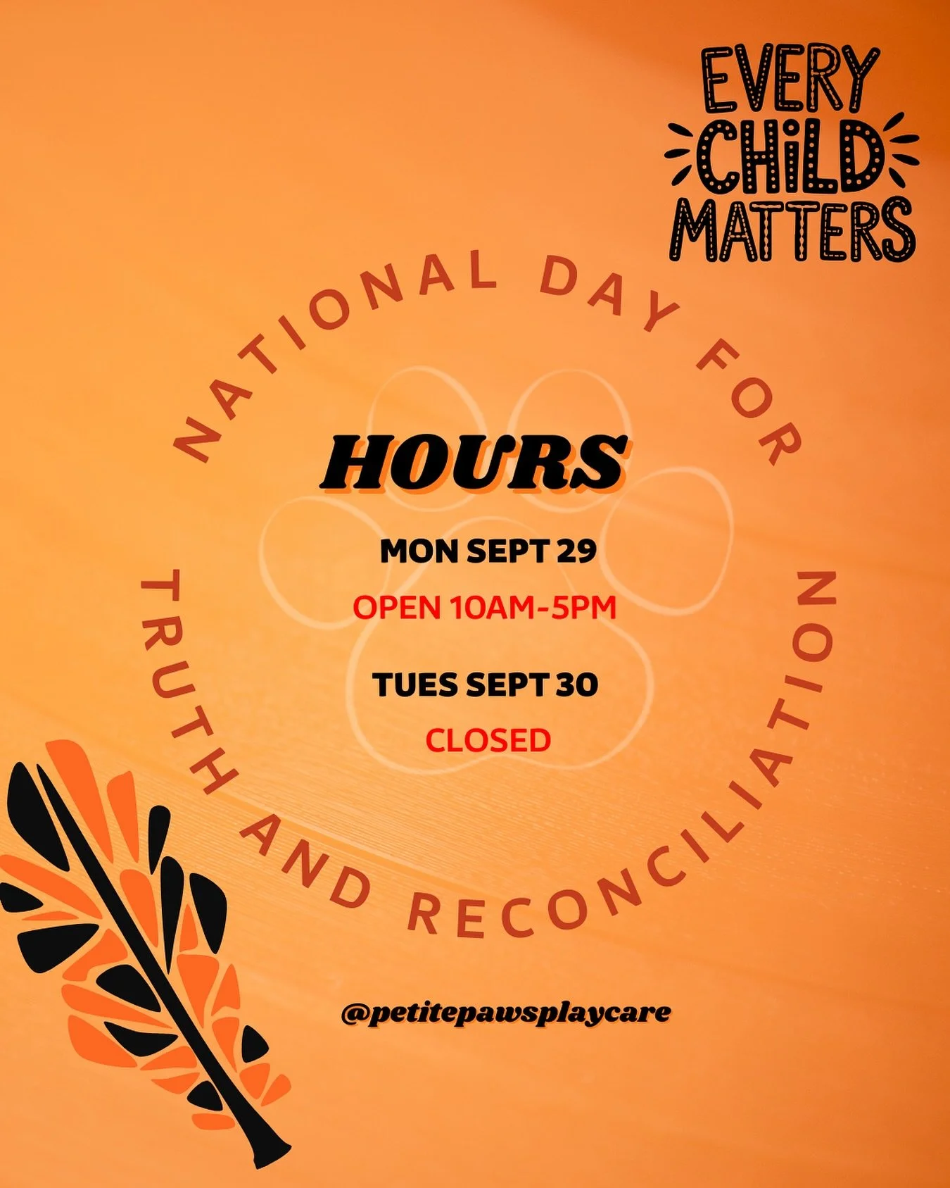 We will be open 10am-5pm Monday, September 29th without add on services and closed September 30th.  Please email petitepawsplaycare@gmail.com to book or to cancel if you will be missing your standing Monday booking.