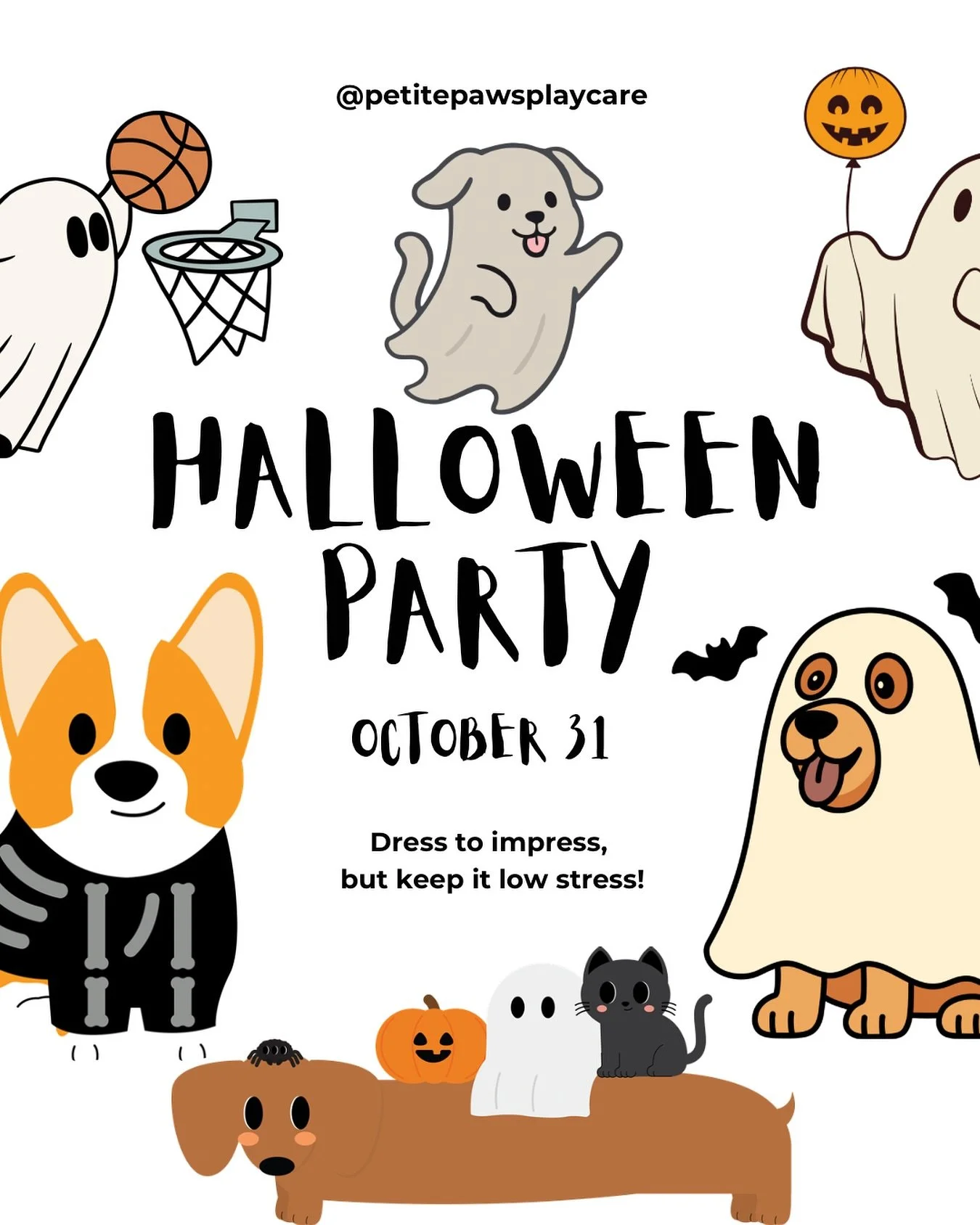 It&rsquo;s that time of year again! Get ready for our Halloween Costume parade! Join us for a spooky day at daycare, where you can find the cutest petite monsters in town. 

Photoshoot for all dogs and a prize basket for most unique costume. Remember