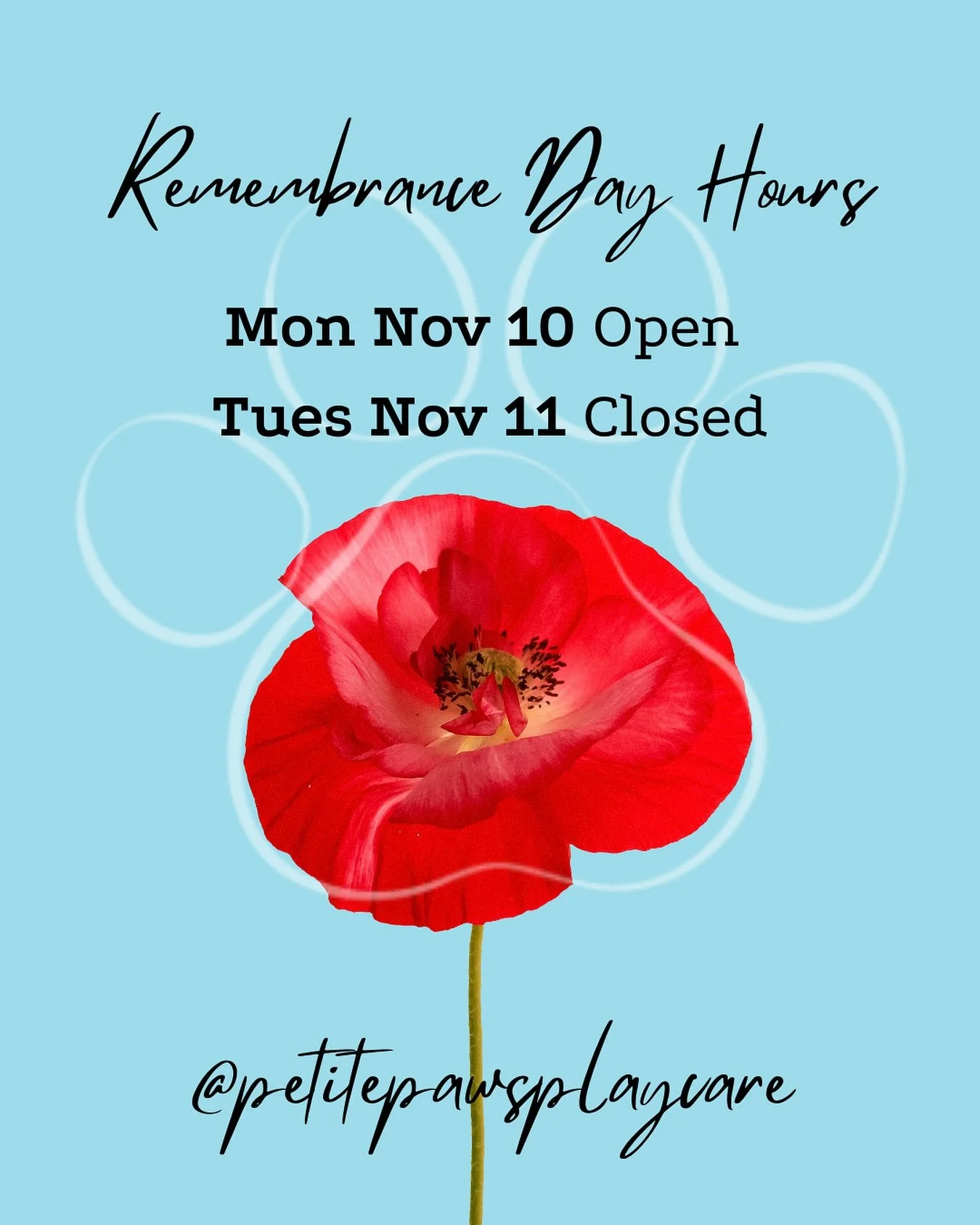 Monday Nov 10: Open 7am-6:30pm
Tuesday Nov 11: CLOSED