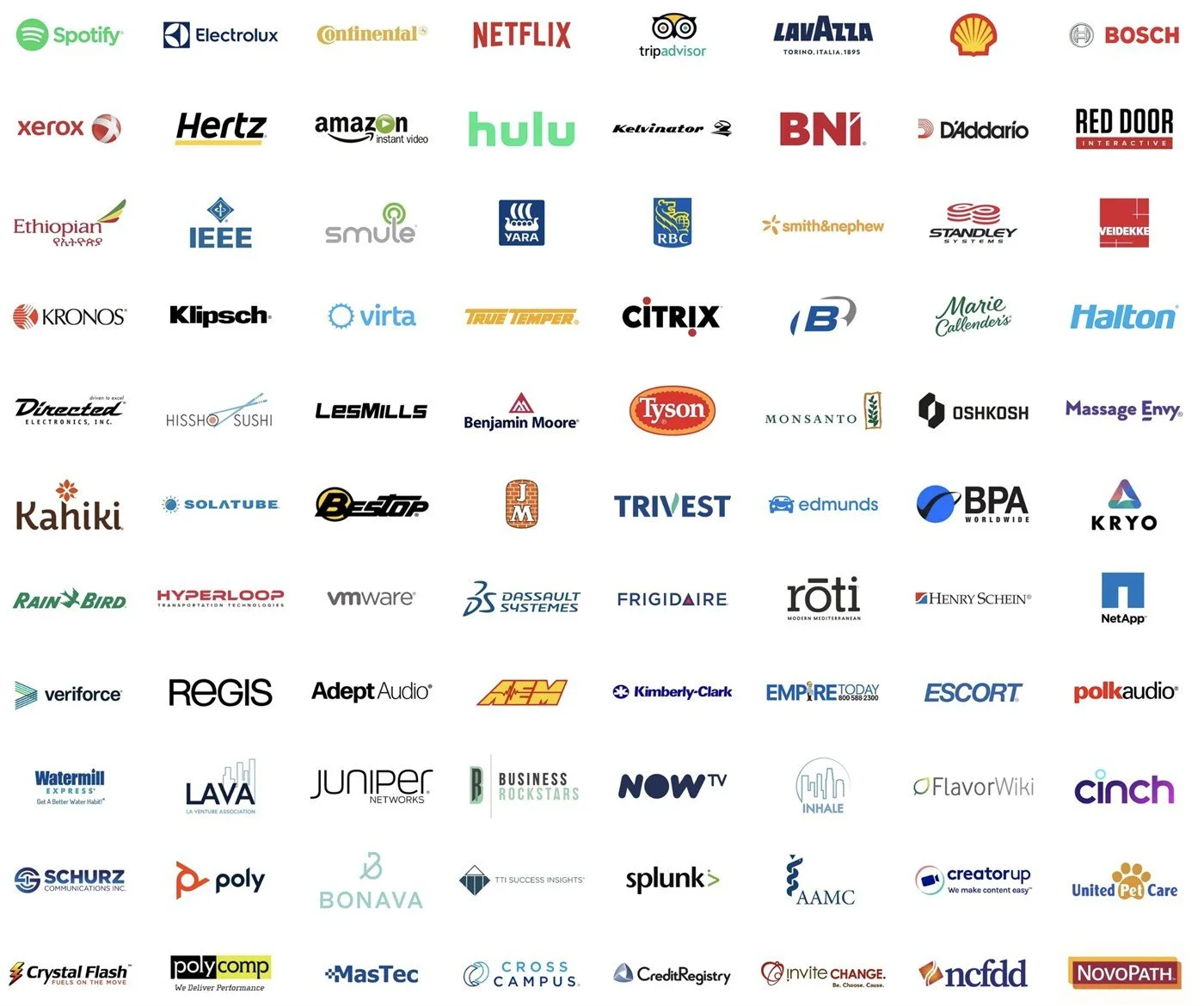 Logos of companies Sjofors & Partners has advised on pricing, including Spotify, Netflix, Amazon, and Hertz.