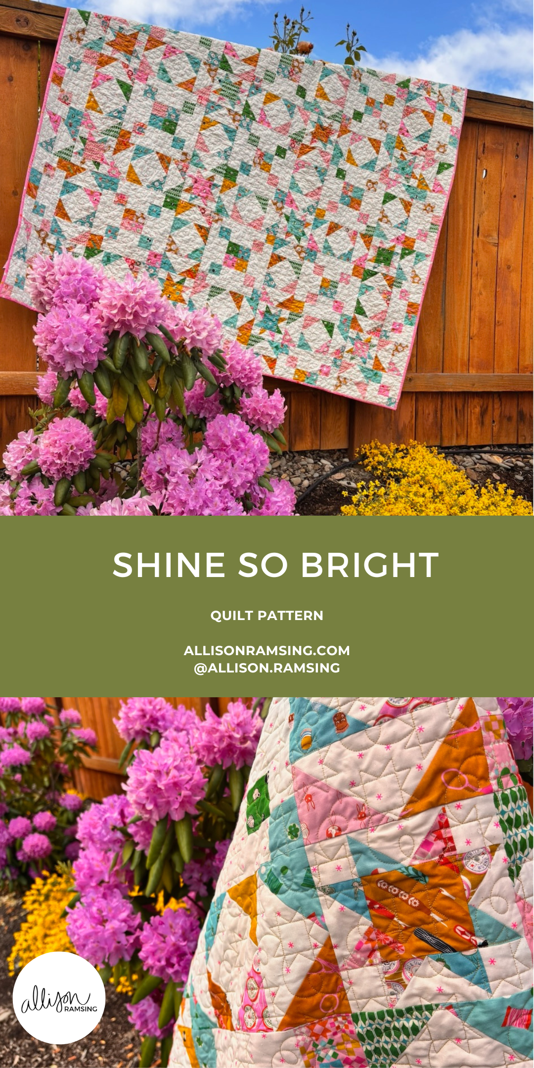 Shine So Bright Quilt Pattern by Allison Ramsing - Ruby Star Soceity Trinketry - Ruby Star Society 1-800 Notion - Fat Quarter Pattern - 6 Fat Quarter Pattern - 9 Fat Quarter Pattern - 12 Fat Quarter Pattern - 16 Fat Quarter Pattern - Sawtooth Star