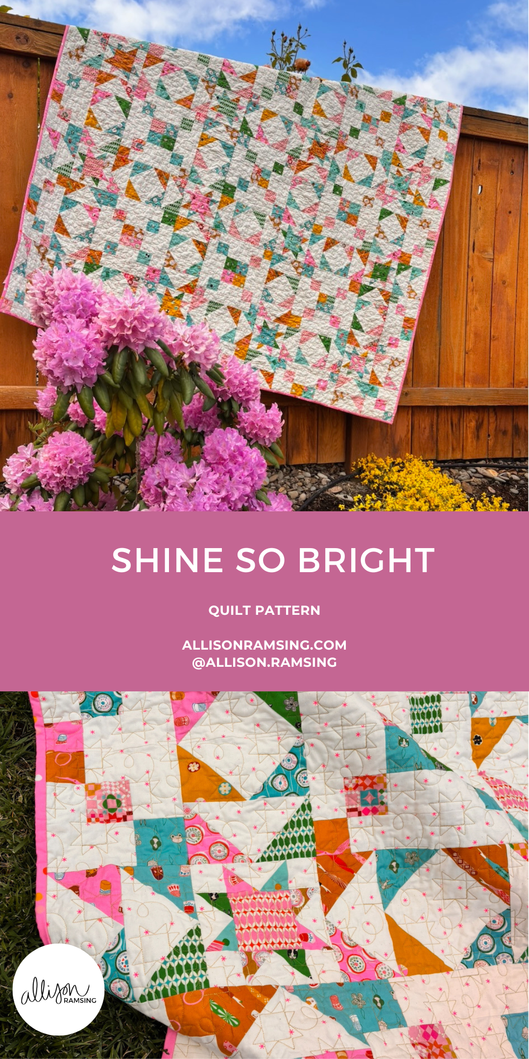 Shine So Bright Quilt Pattern by Allison Ramsing - Ruby Star Soceity Trinketry - Ruby Star Society 1-800 Notion - Fat Quarter Pattern - 6 Fat Quarter Pattern - 9 Fat Quarter Pattern - 12 Fat Quarter Pattern - 16 Fat Quarter Pattern - Sawtooth Star