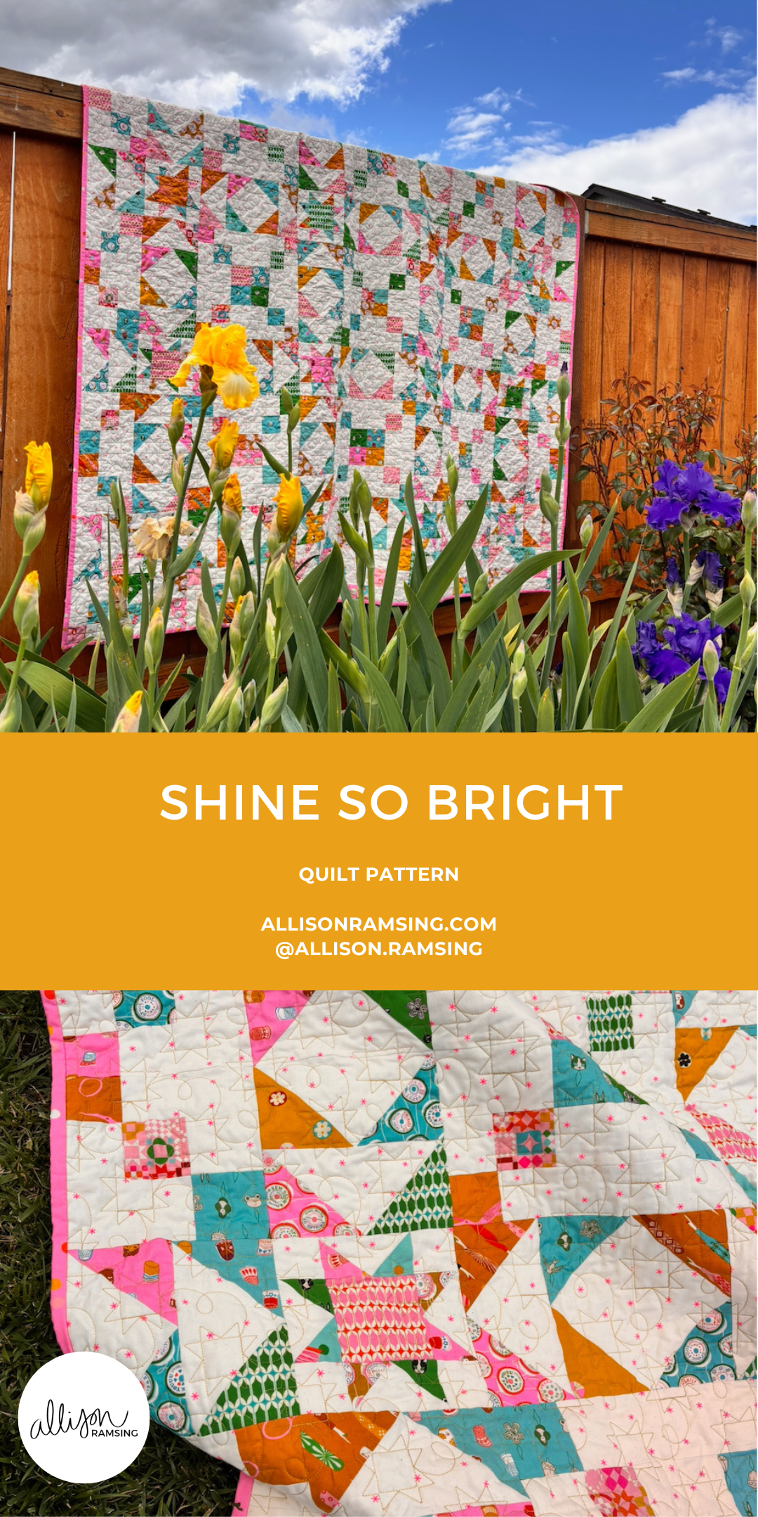 Shine So Bright Quilt Pattern by Allison Ramsing - Ruby Star Soceity Trinketry - Ruby Star Society 1-800 Notion - Fat Quarter Pattern - 6 Fat Quarter Pattern - 9 Fat Quarter Pattern - 12 Fat Quarter Pattern - 16 Fat Quarter Pattern - Sawtooth Star