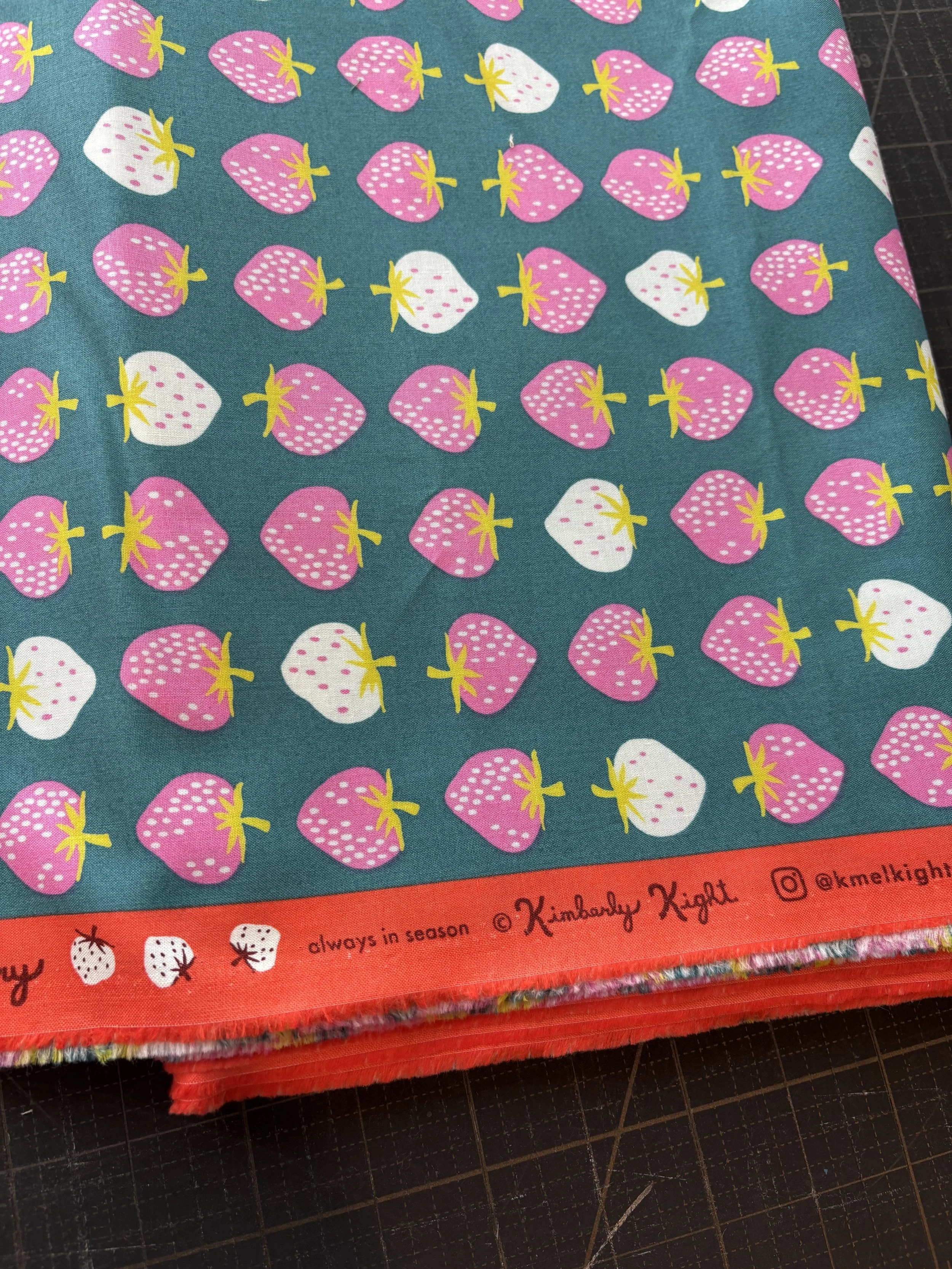 4.5 yds teal strawberry fabric