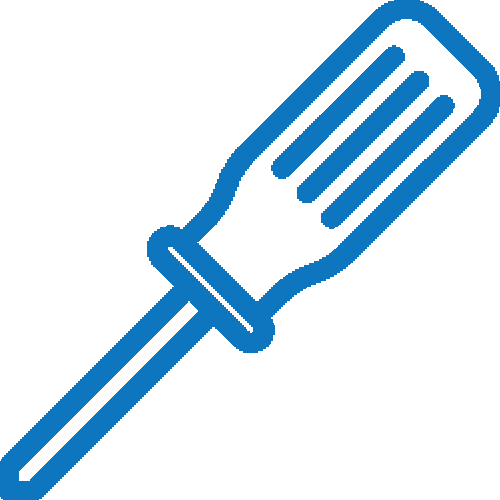 Outline of a screwdriver with a blue handle and a flat head.