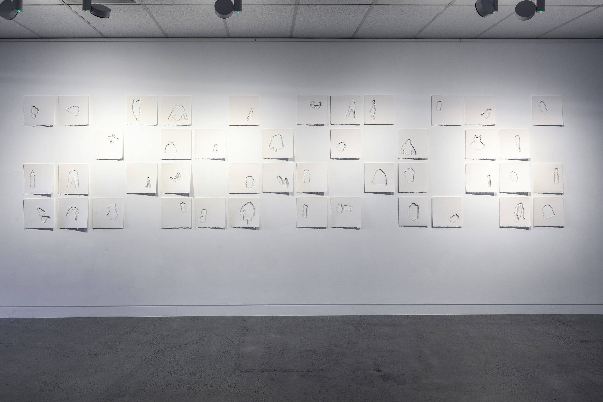 Niomi Sands, where the lost things go II, 2019, cotton, Arches paper and pins (installation and detail, Grey Street Gallery QCA) Courtesy of the artist. Photographer Andrew Willis
