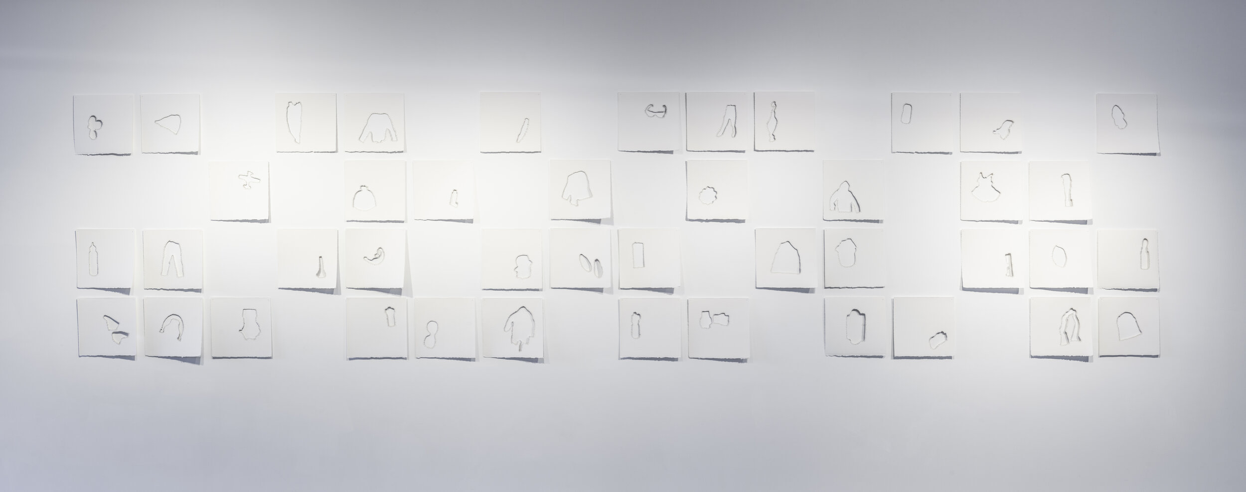 Niomi Sands, where the lost things go II, 2019, cotton, Arches paper and pins (installation and detail, Grey Street Gallery QCA) Courtesy of the artist. Photographer Andrew Willis