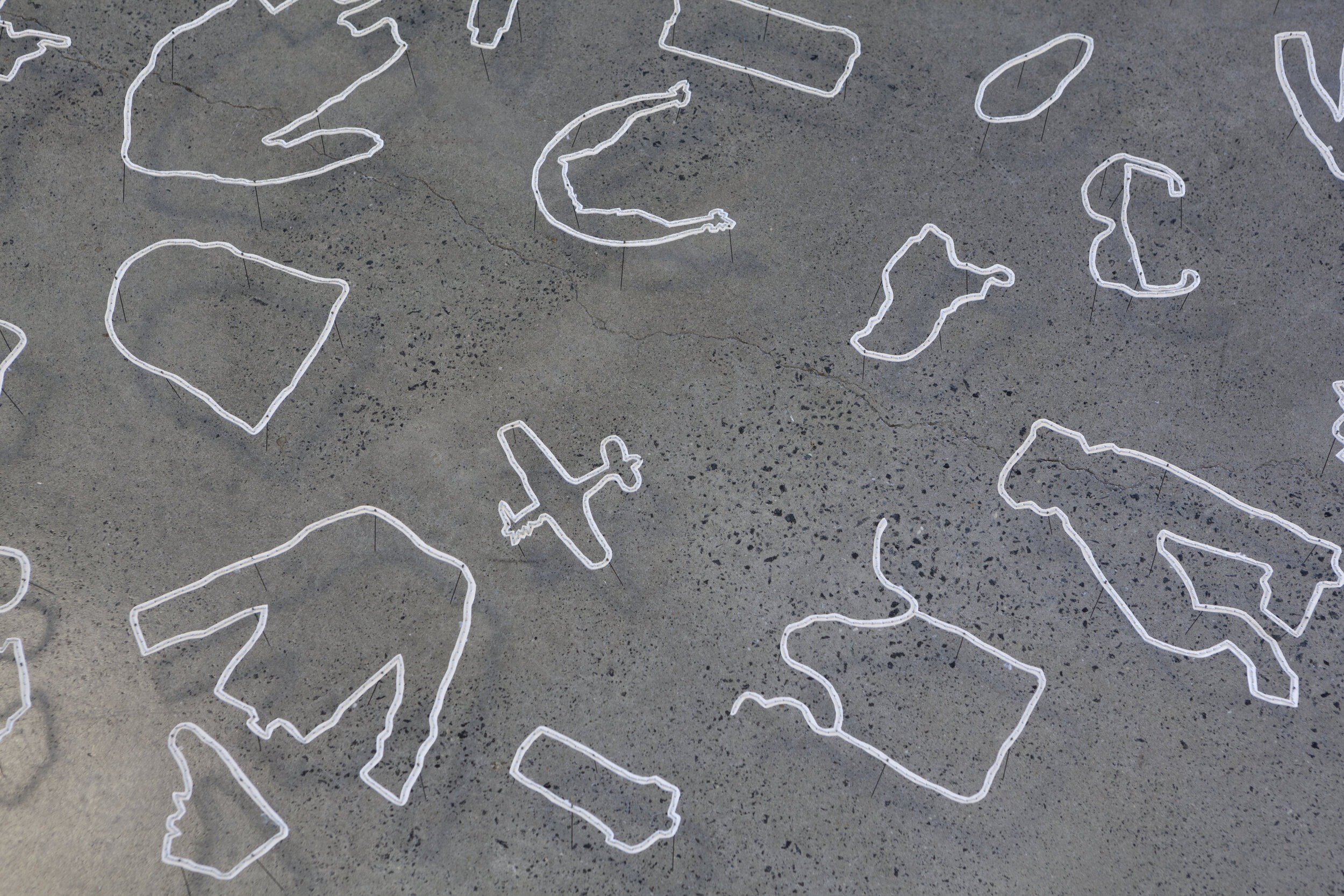 Niomi Sands, where the lost things go I, 2019, cotton, Arches paper, entomology pins, table, stool and sewing equipment (installation detail, Grey Street Gallery QCA) Courtesy of the artist. Photographer Andrew Willis