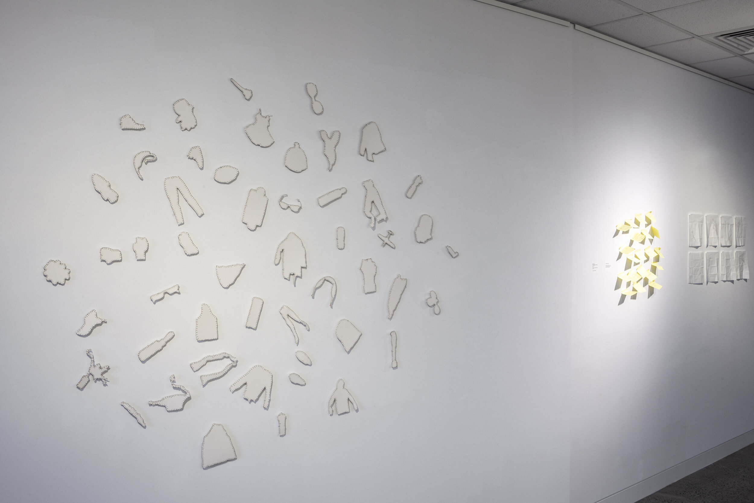 Niomi Sands, where the lost things go III, 2019, cotton, Arches paper and pins (installation view Grey Street Gallery QCA) Courtesy of the artist. Photographer Andrew Willis