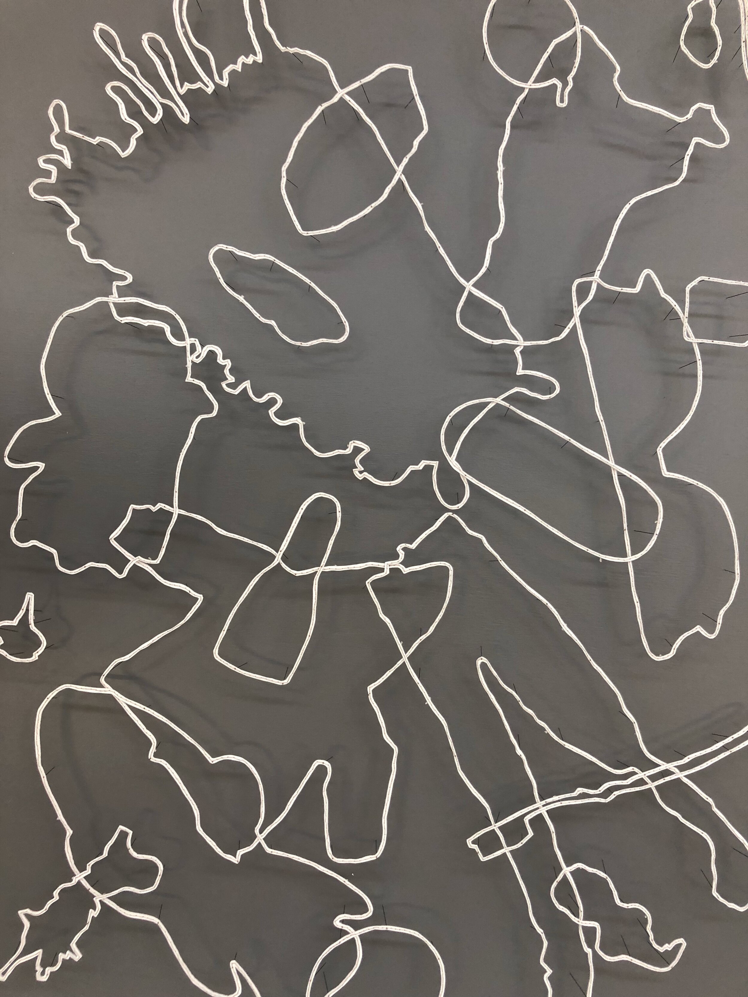 Niomi Sands, catalogue of the lost, 2018, cotton, Arches paper and entomology pins. (detailed view) Courtesy of the artist.