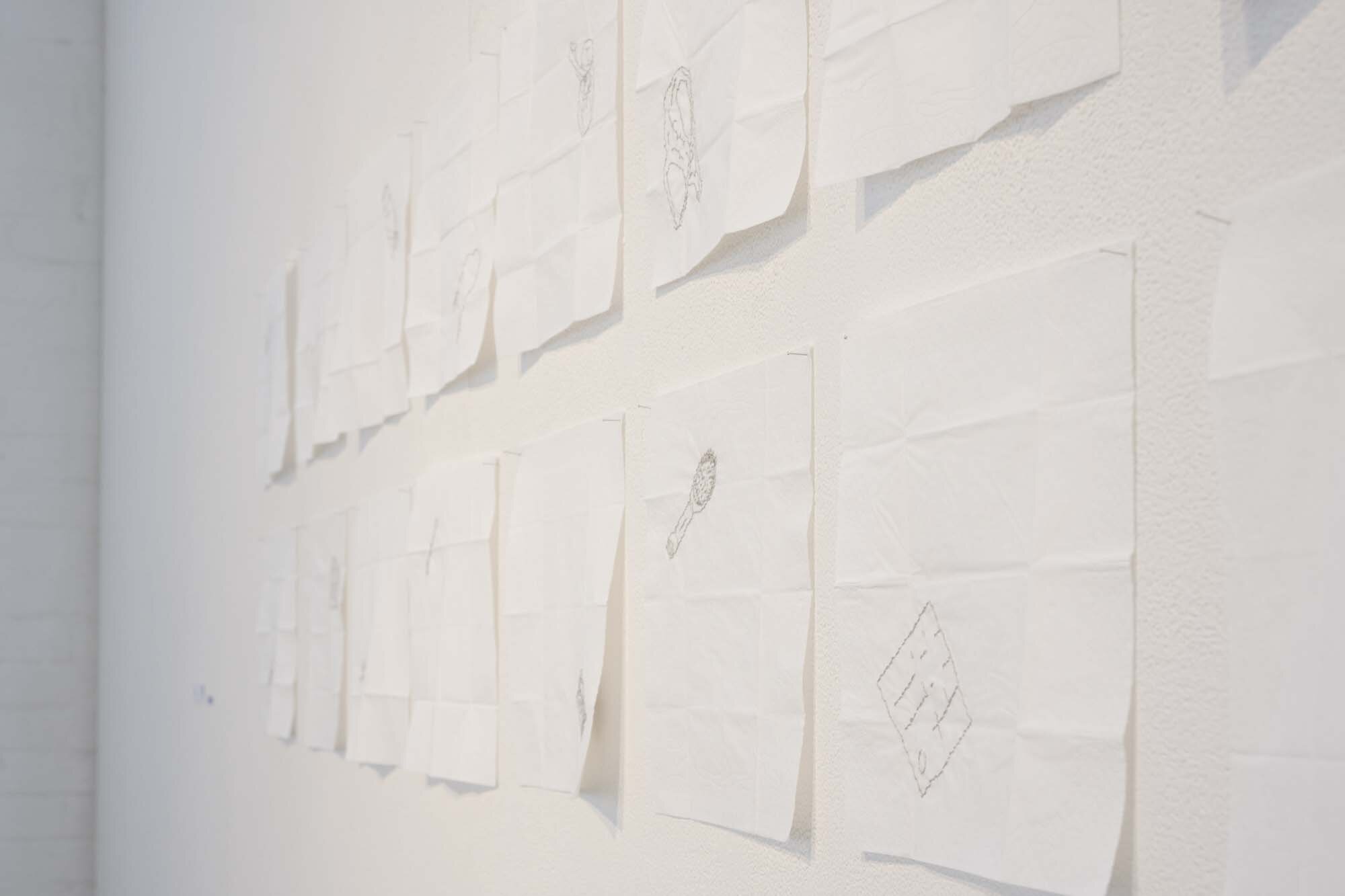 Niomi Sands, found, 2016, tissues, cotton and pins, variable. (installation view) Courtesy of the artist. Photographer Izabela Pluta