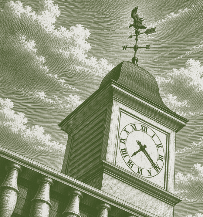 Image of clocktower from bank headquarters
