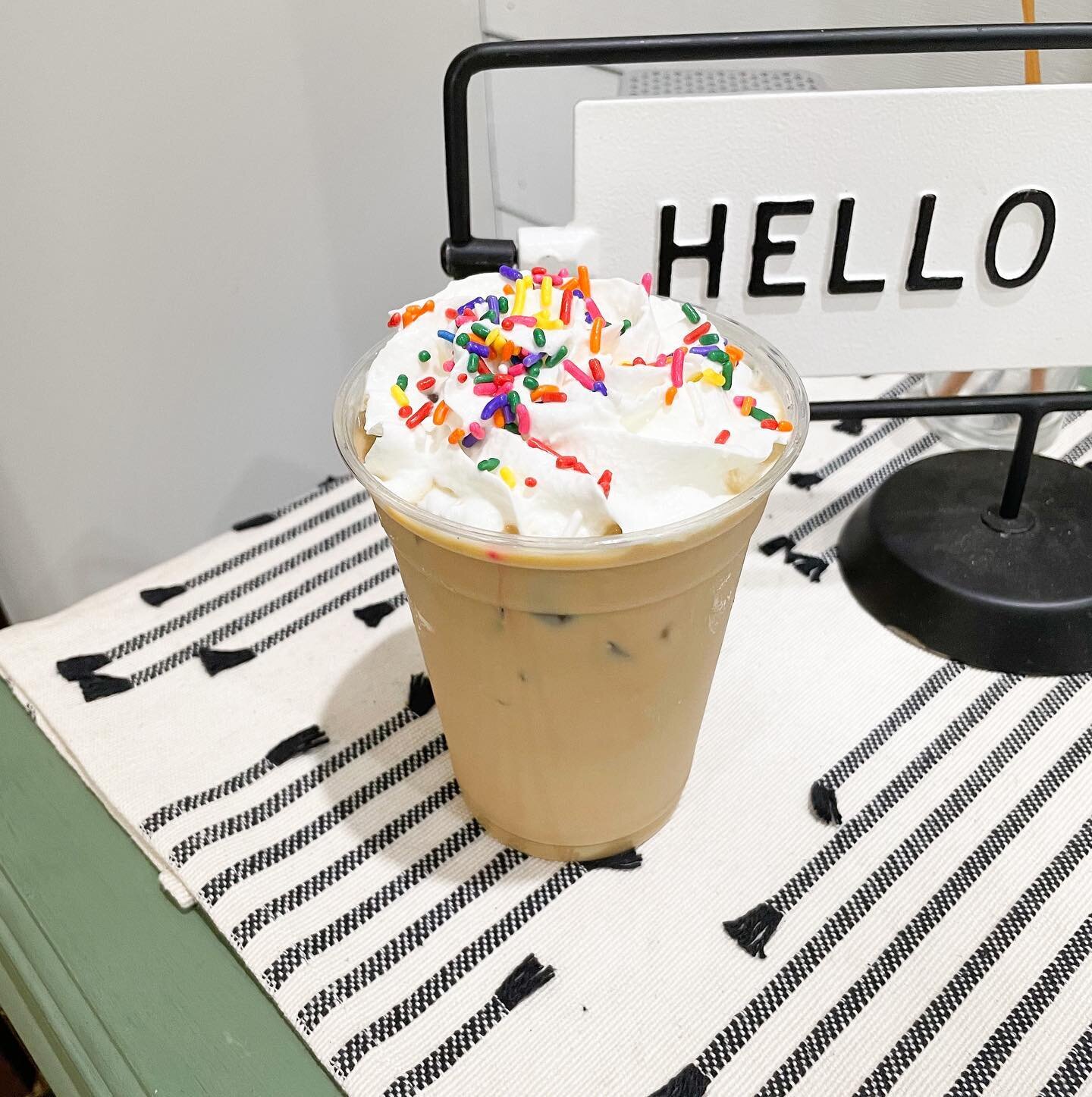 🎂 Try our Birthday Cake Latte for a limited time starting TODAY🎂 

A homemade cake batter flavored syrup topped with whipped cream &amp; sprinkles.

It&rsquo;s fun &amp; delicious! 🥳 also don&rsquo;t forget tomorrow evening (Saturday August 13th a