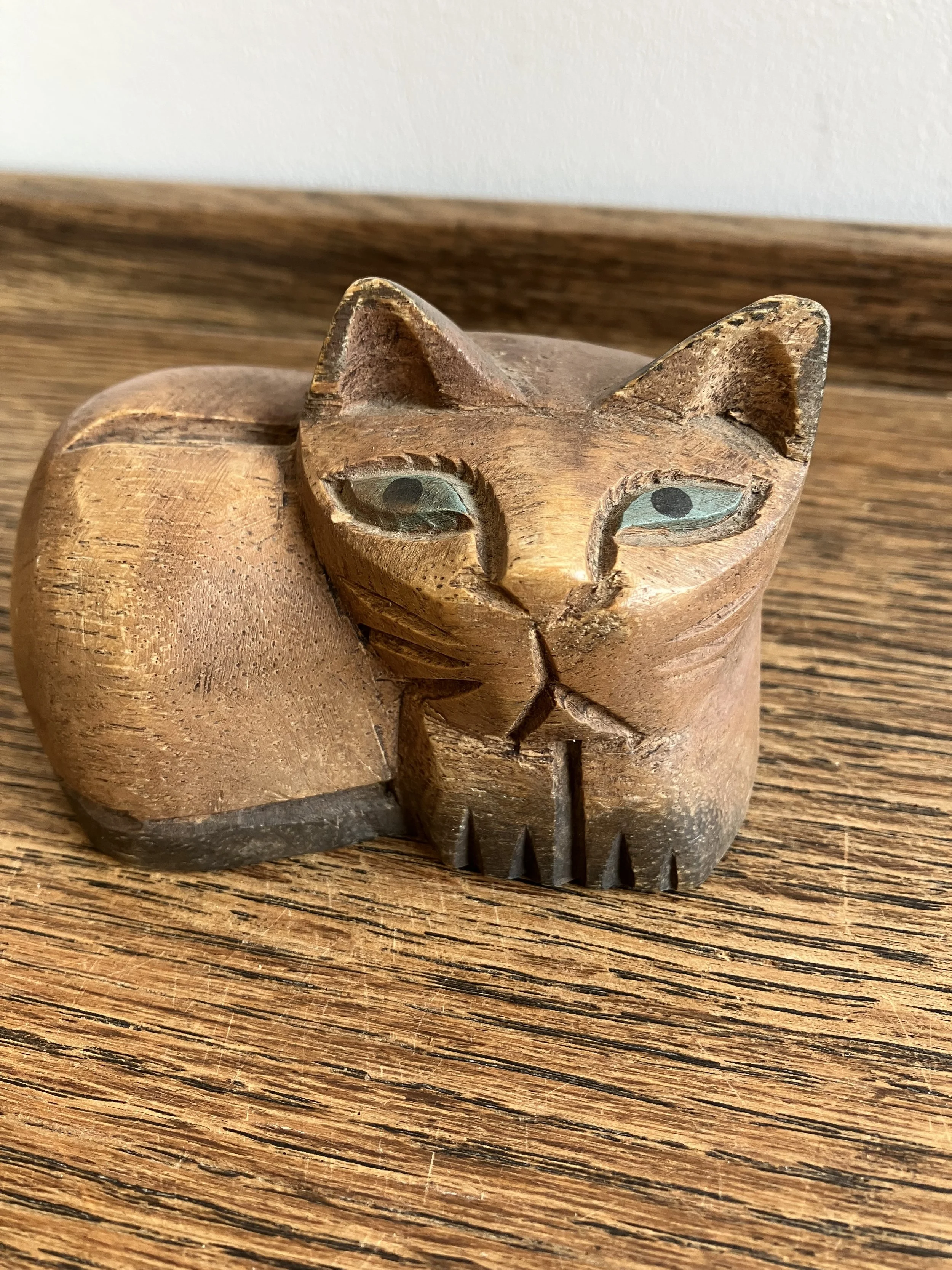 Small Carved Wooden Cat Ornament