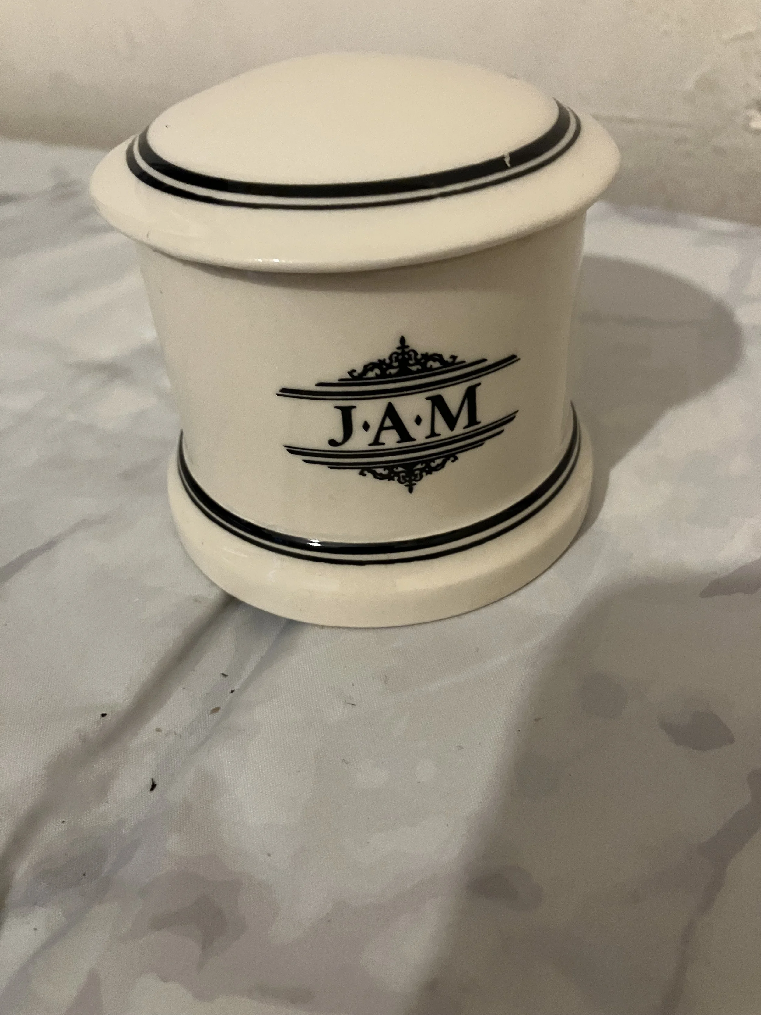 Small Cream and Black 1930s Jam Pot with Lid by Ditto