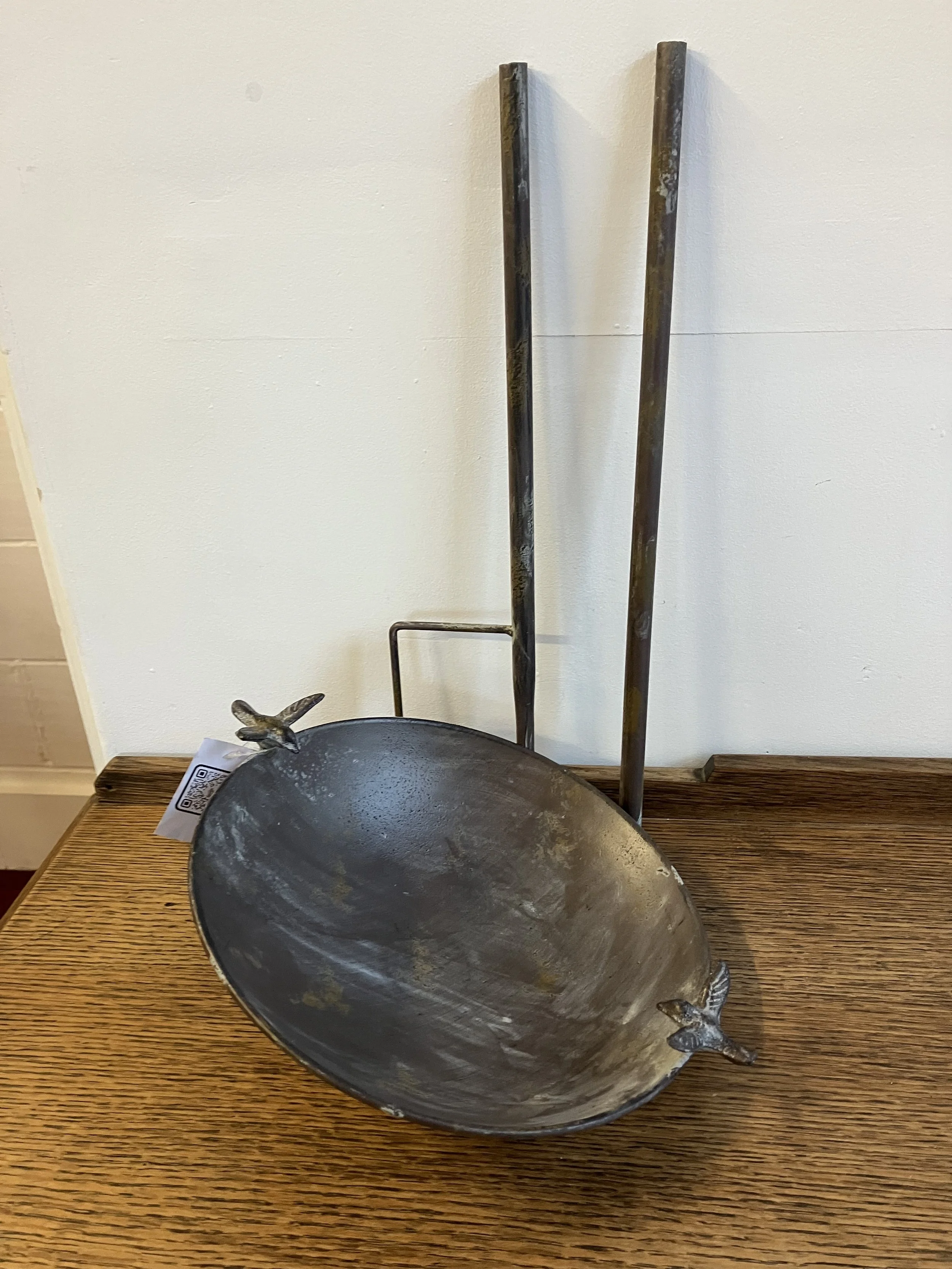 Brown Metal Distressed Finish Bird Bath with Spiked Stake