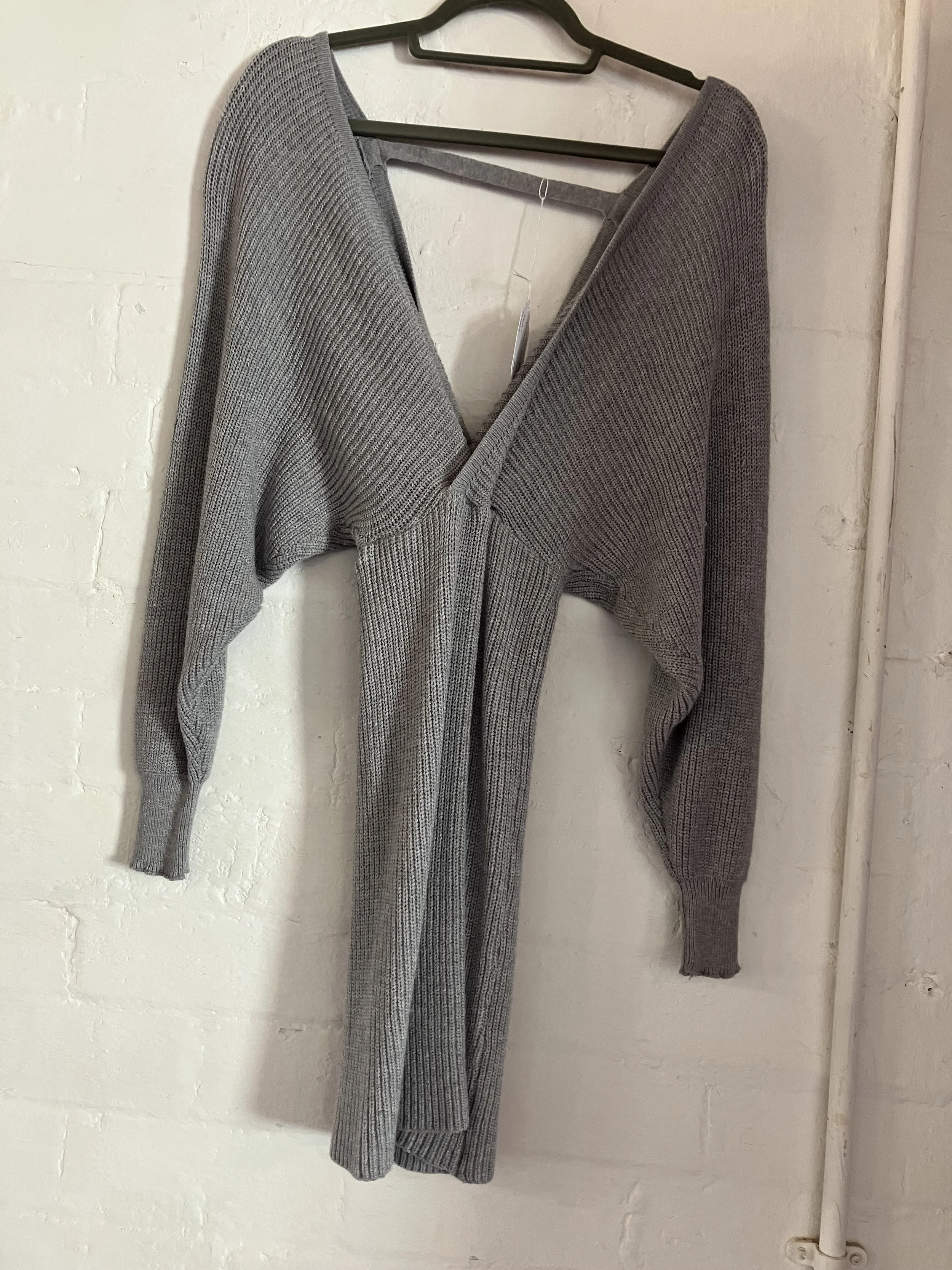 Shein Grey Knitted Crossover Jumper