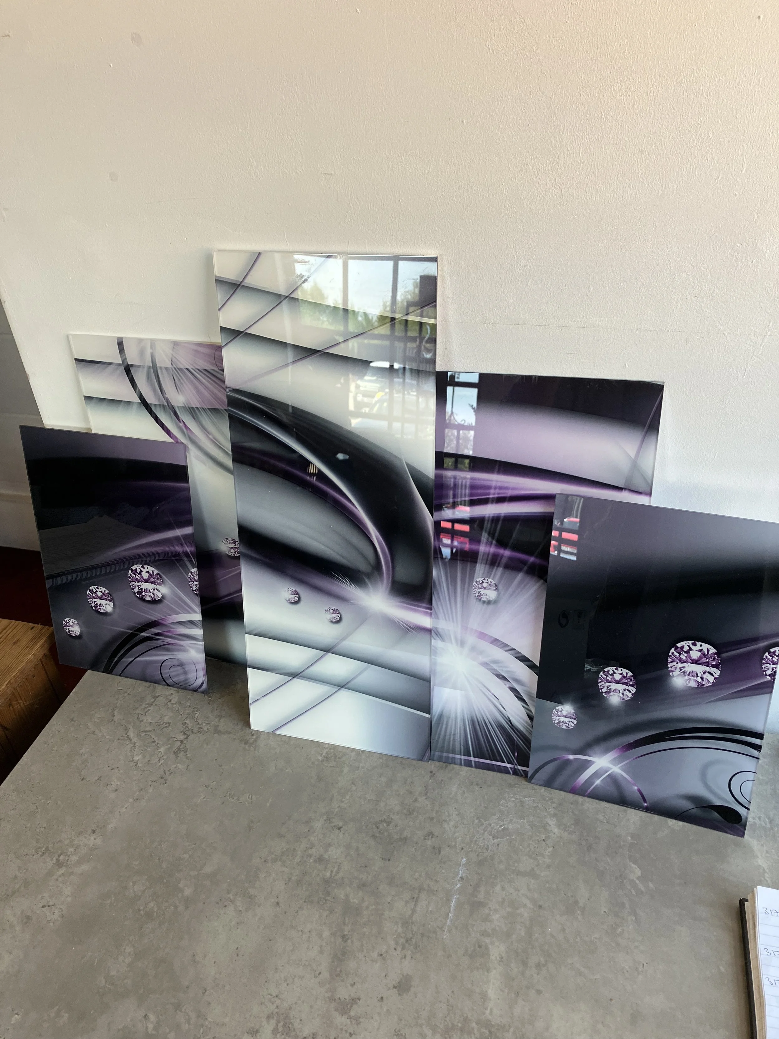 Multi Panel Purple and Grey Diamonds Acrylic Wall Art Set