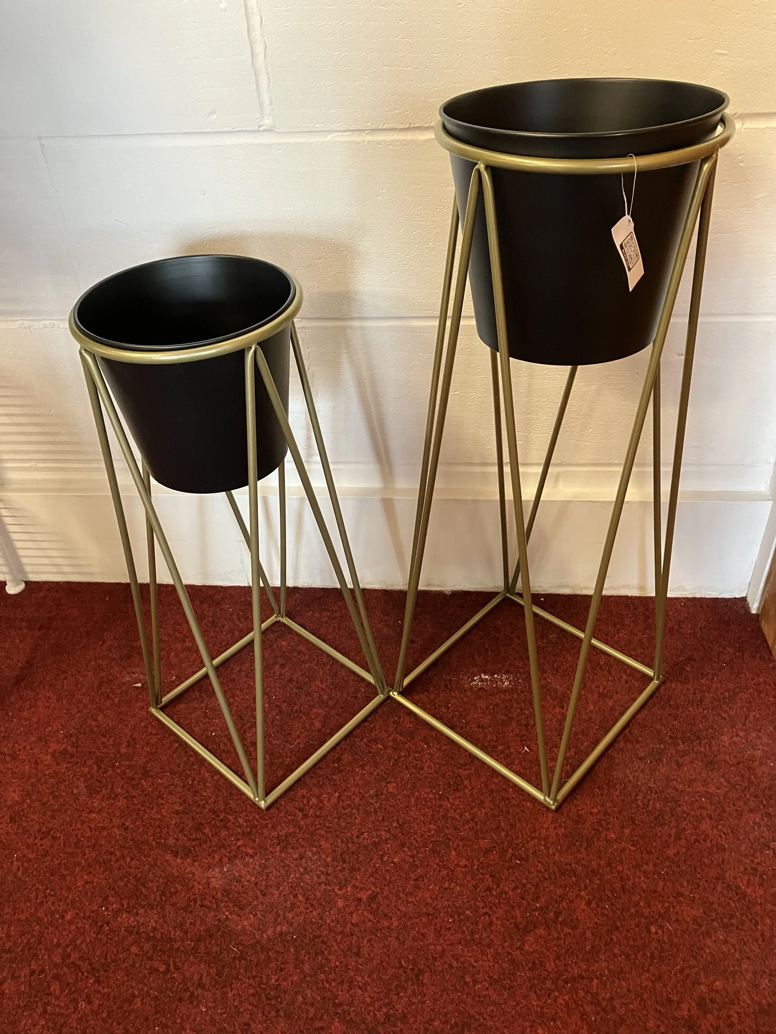 Pair of Square Based Gold Coloured Metal Plant Pot Holders