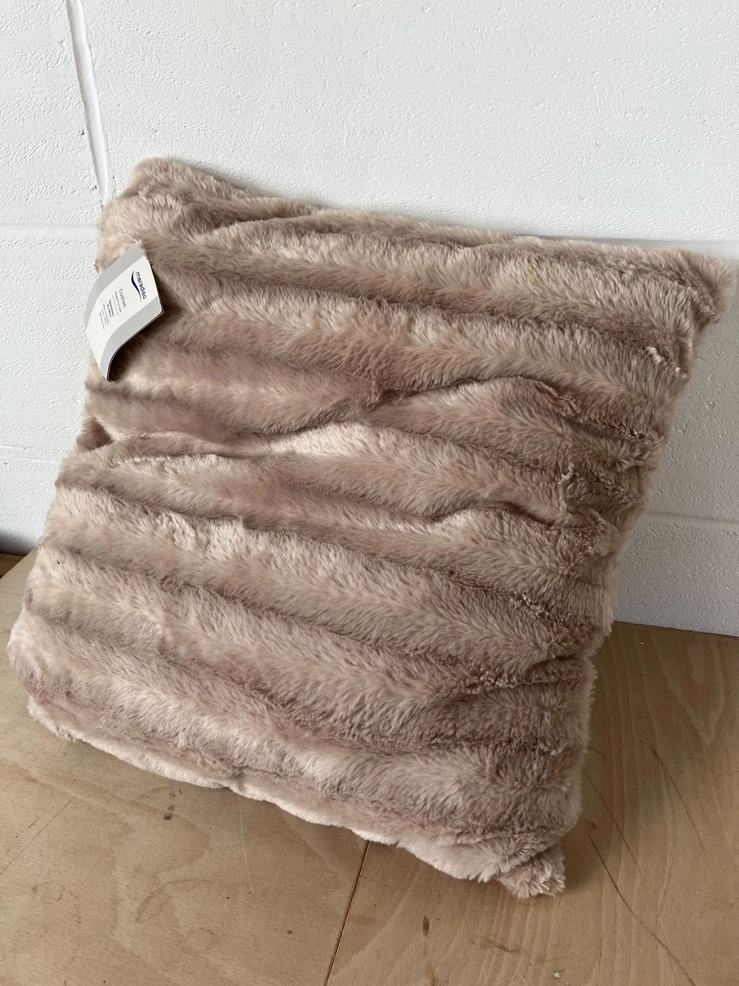 Beige Faux Fur Effect Cushion by Merediso