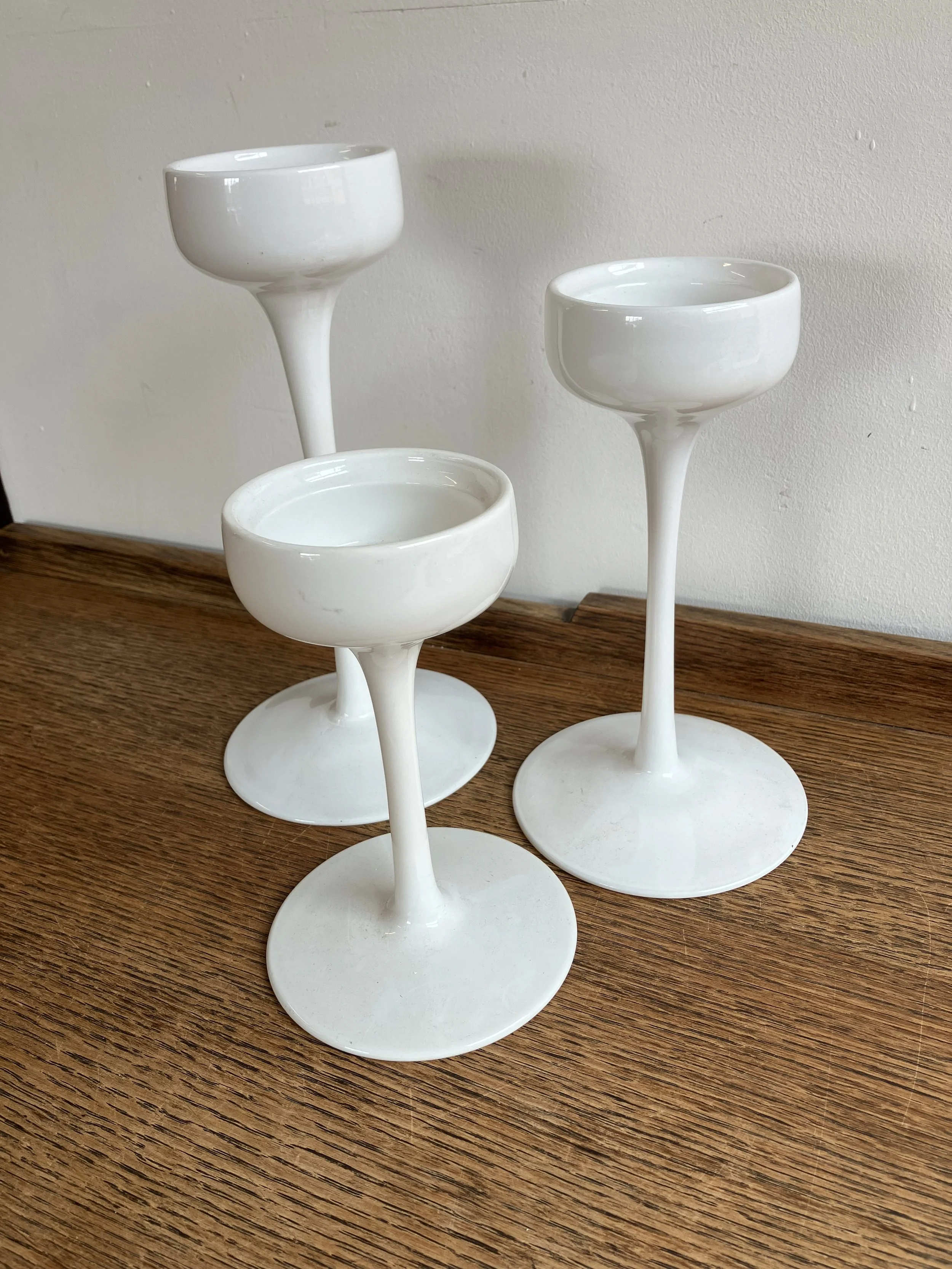 Set of Three White Glass Tealight Holders by Ikea