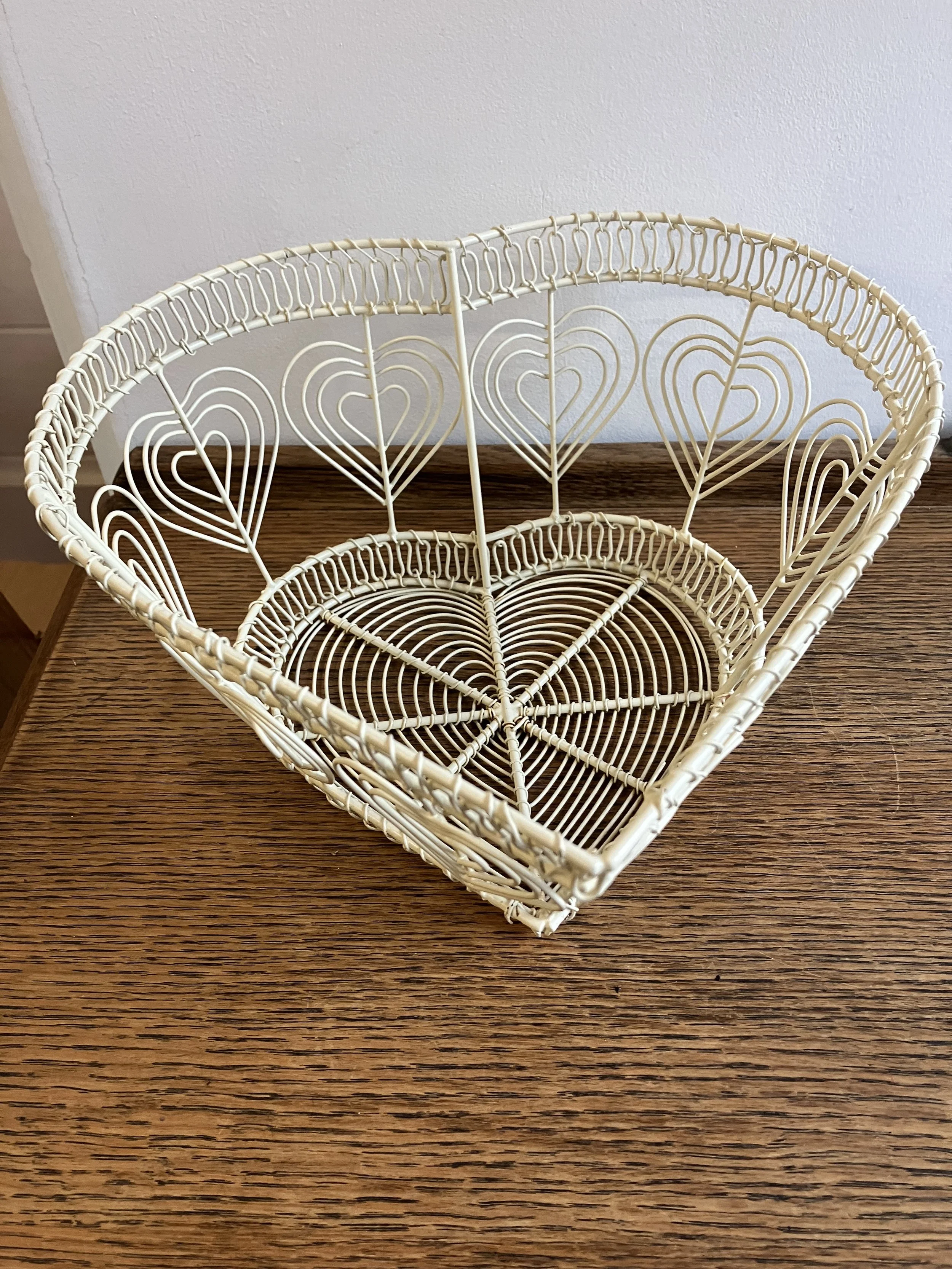 Cream Metal Heart Shaped Basket with Decoration